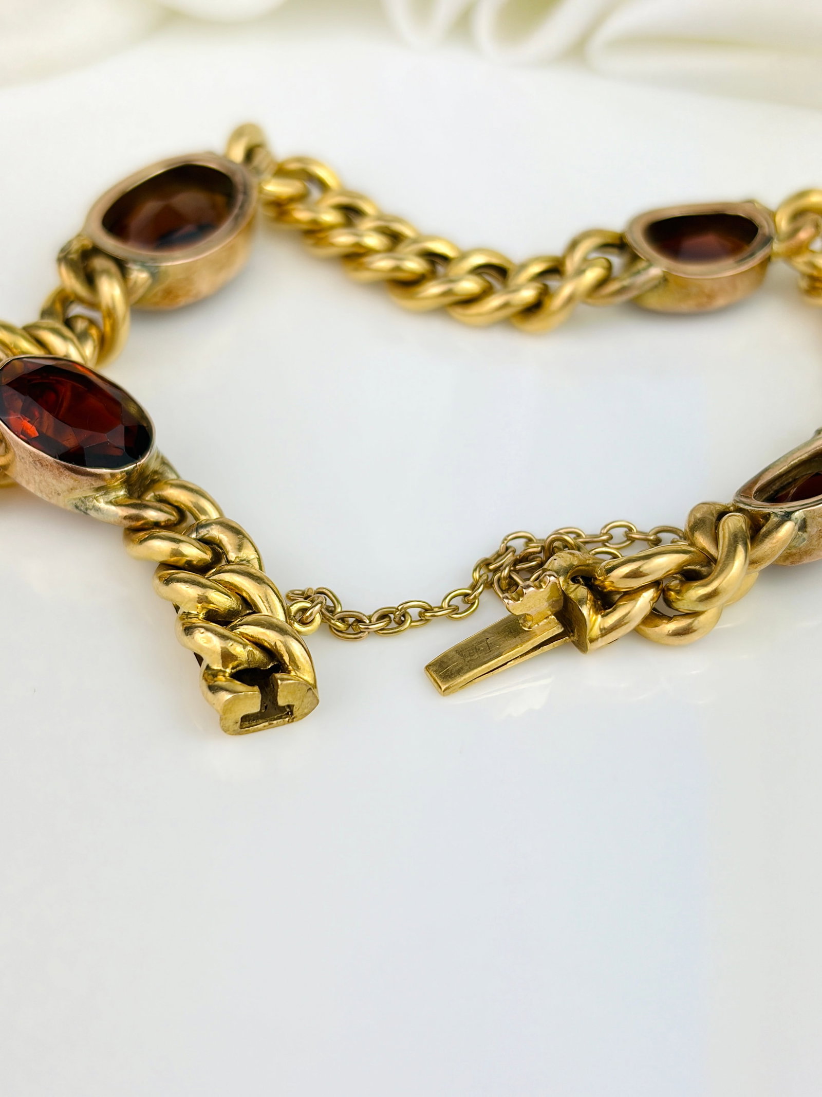 VINTAGE 18CT YELLOW GOLD CITRINE CHAIN BRACELET - 5