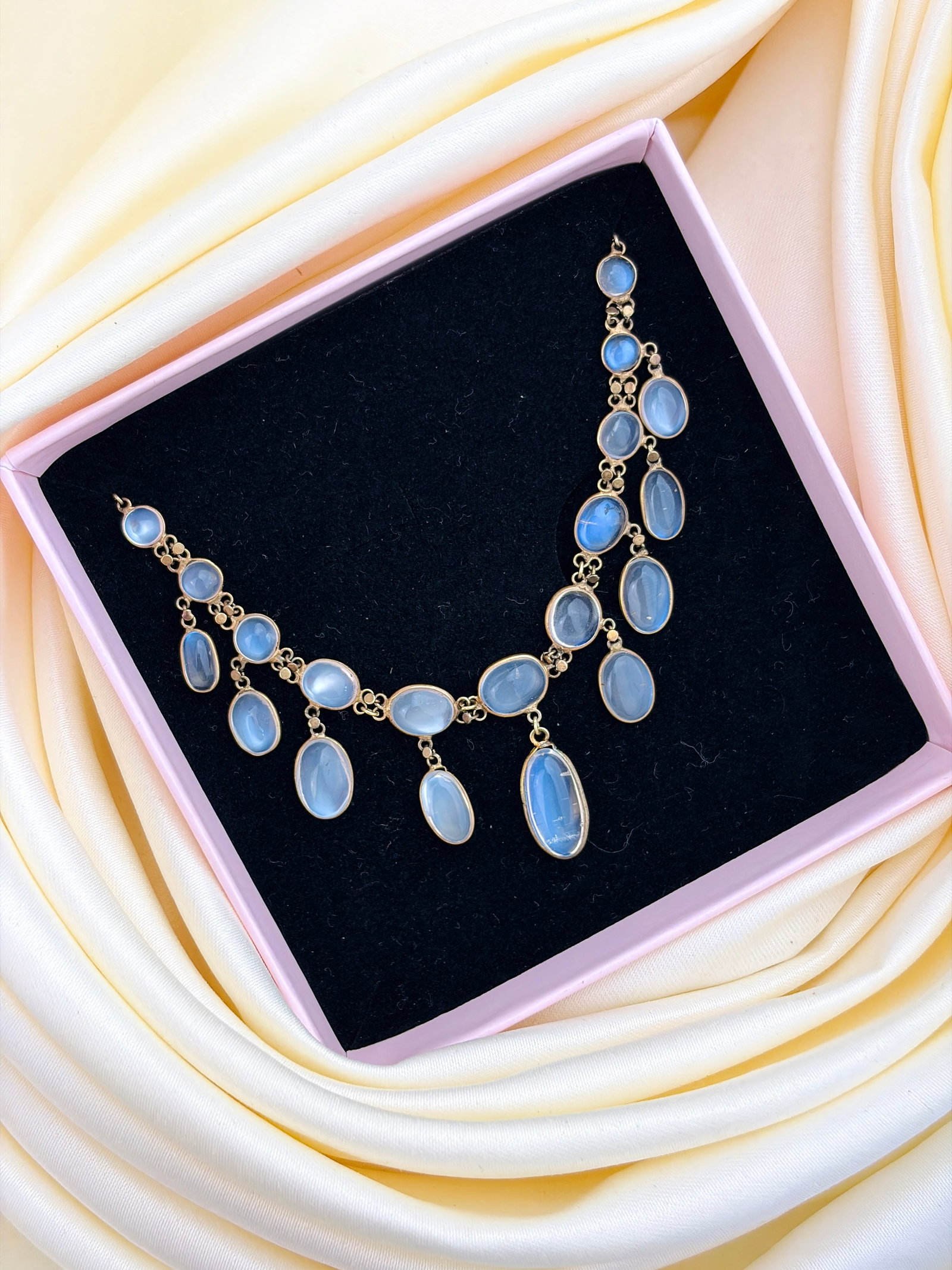 ANTIQUE GOLD MOONSTONE FRINGE NECKLACE - 6