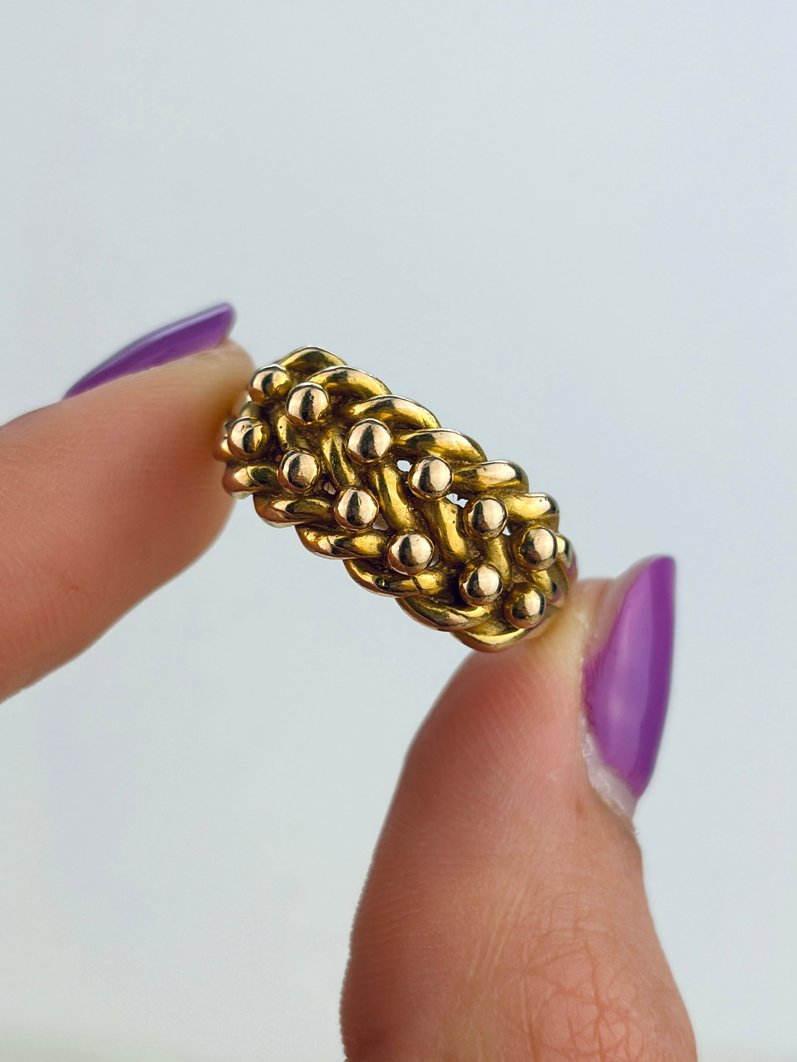 ANTIQUE 9CT YELLOW GOLD LOVE KNOT KEEPER RING - 5