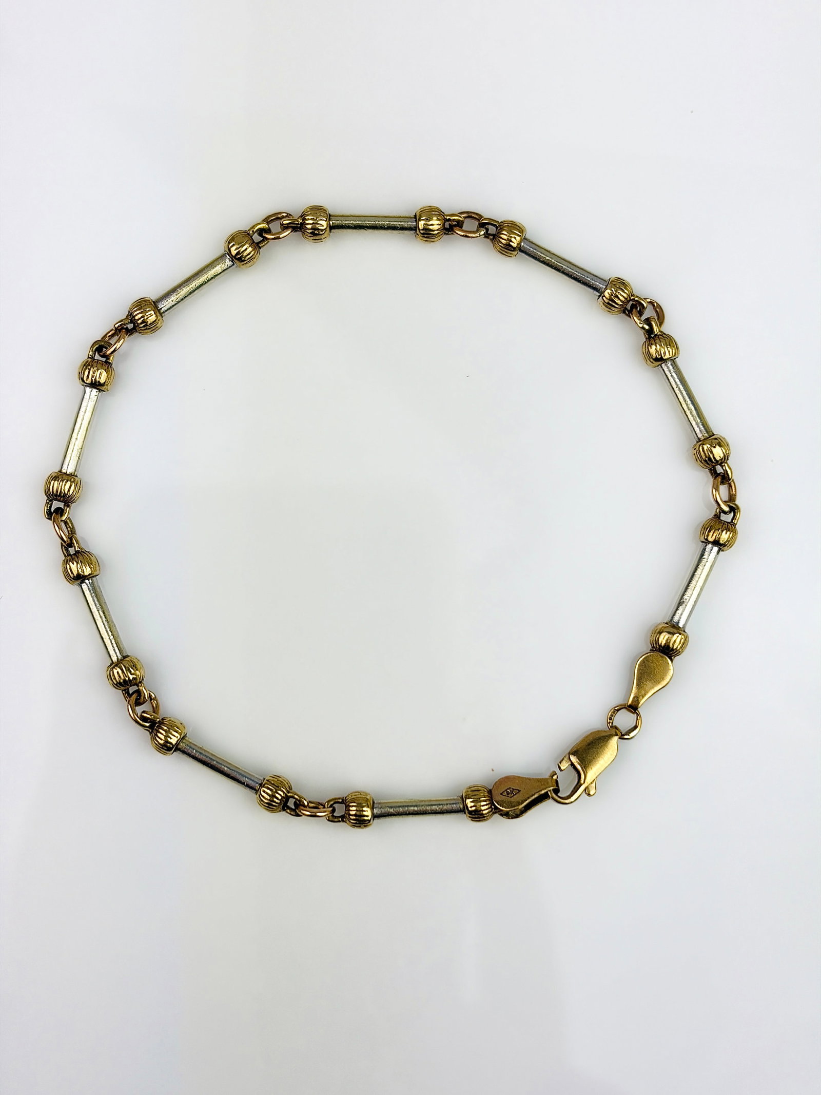 VINTAGE 9CT BI-GOLD BALL AND BAR BRACELET - 2
