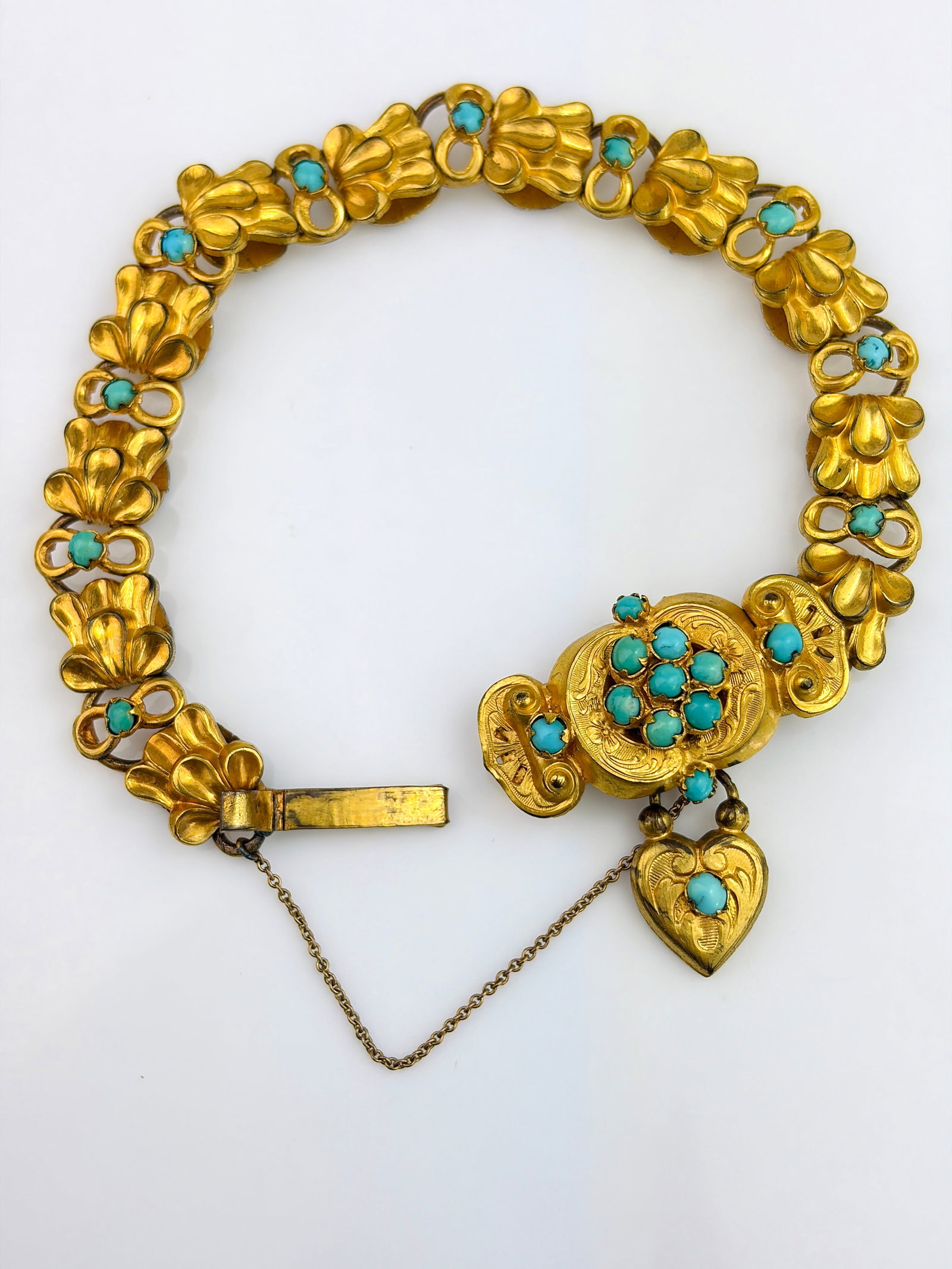 ANTIQUE VICTORIAN TURQUOISE BRACELET WITH HEART DROP - 3