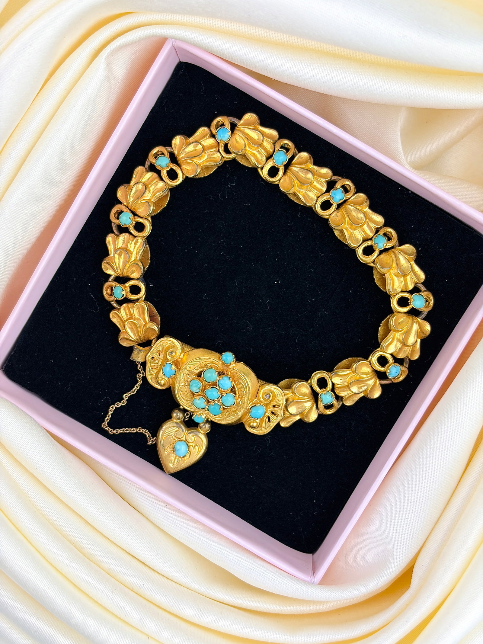 ANTIQUE VICTORIAN TURQUOISE BRACELET WITH HEART DROP - 5
