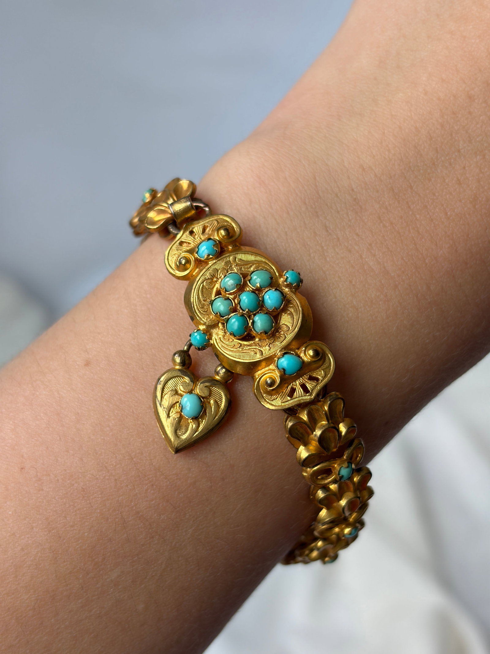 ANTIQUE VICTORIAN TURQUOISE BRACELET WITH HEART DROP - 6
