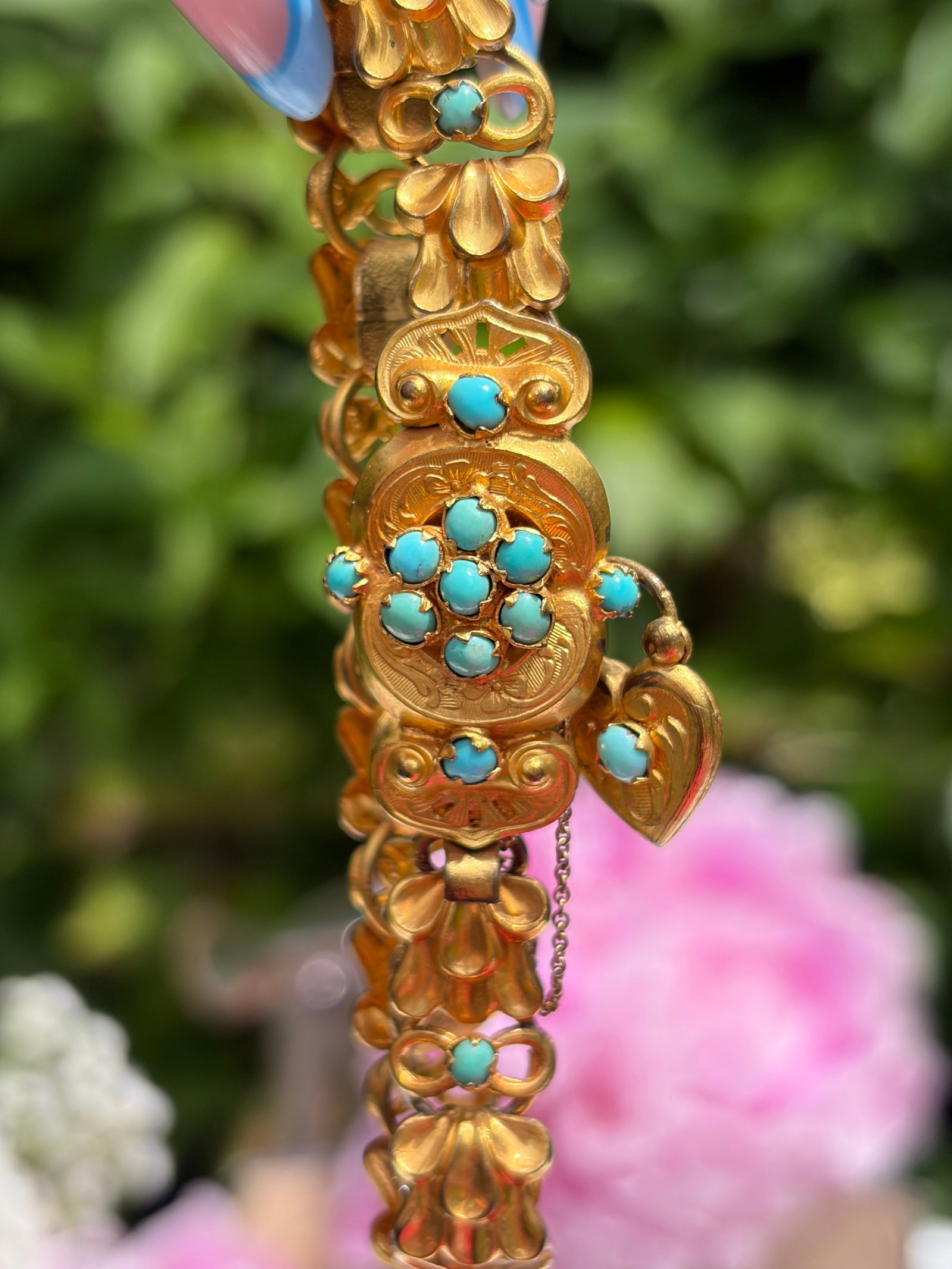 ANTIQUE VICTORIAN TURQUOISE BRACELET WITH HEART DROP - 8