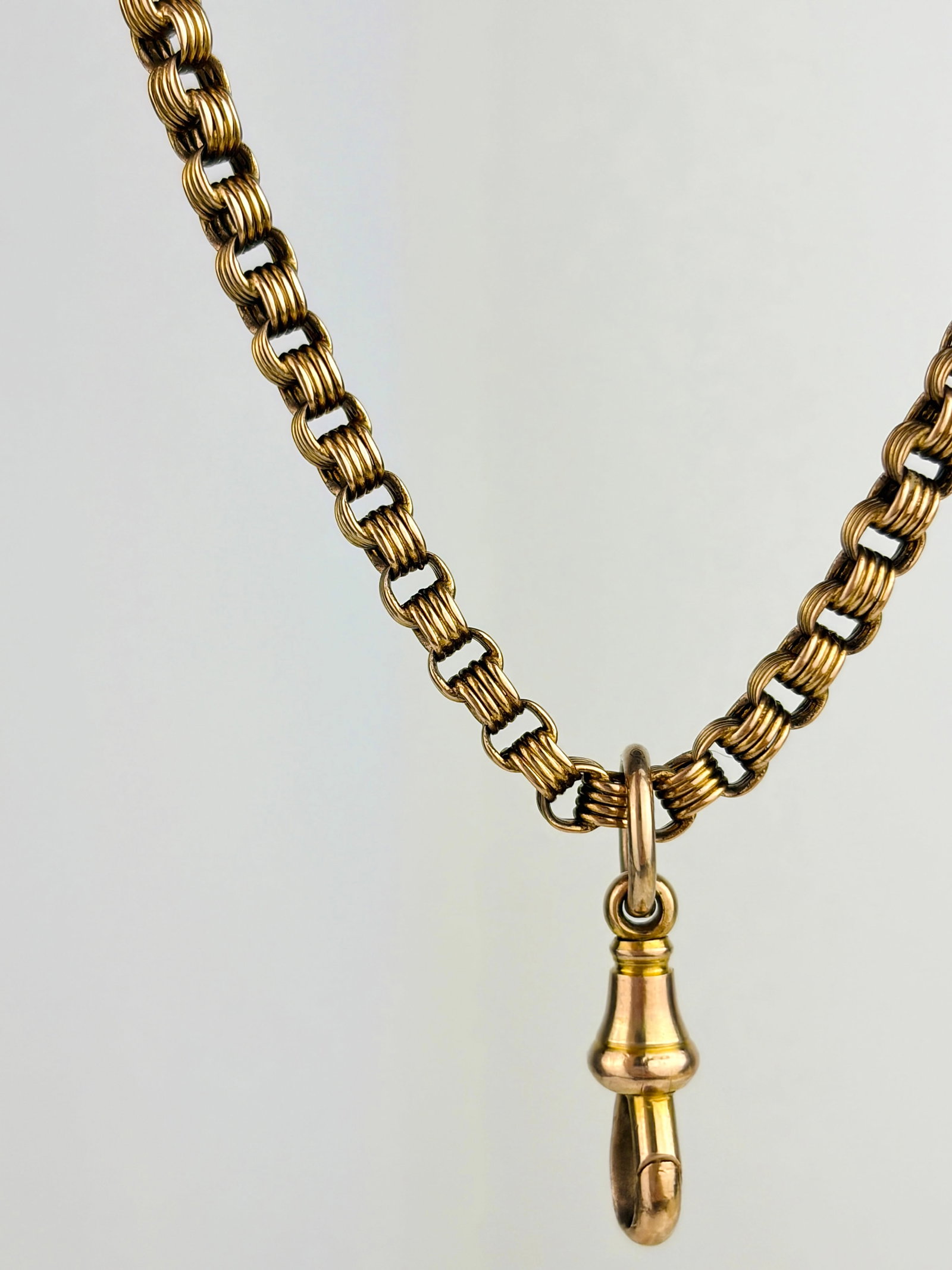 ANTIQUE 15CT GOLD UNIQUE LINK CHAIN NECKLACE WITH MOVING DOGCLIP, AND HOOK CLASP - 2