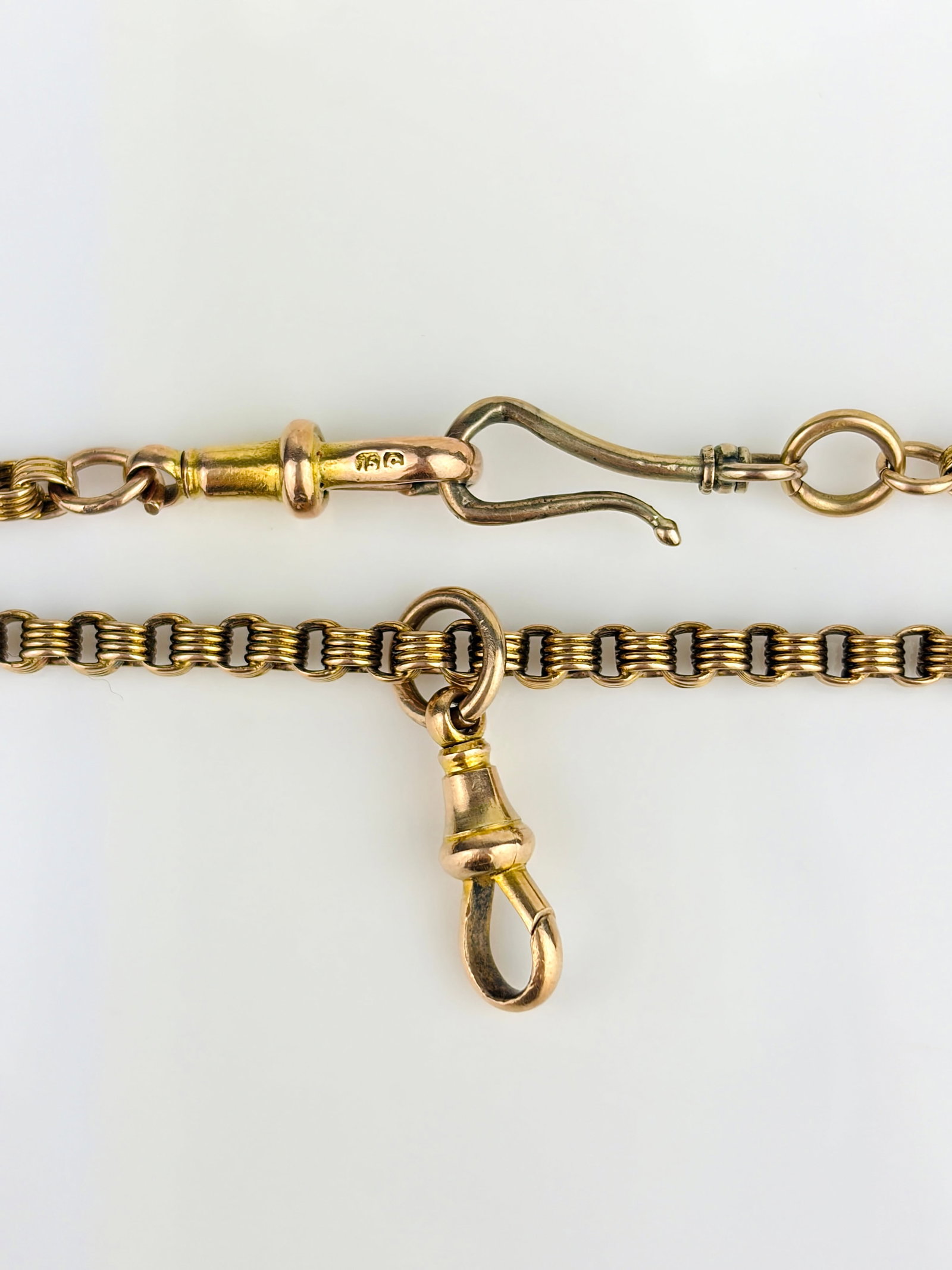 ANTIQUE 15CT GOLD UNIQUE LINK CHAIN NECKLACE WITH MOVING DOGCLIP, AND HOOK CLASP - 3