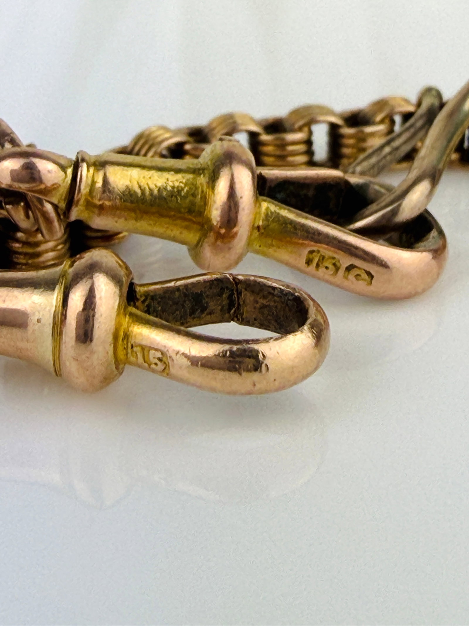 ANTIQUE 15CT GOLD UNIQUE LINK CHAIN NECKLACE WITH MOVING DOGCLIP, AND HOOK CLASP - 4