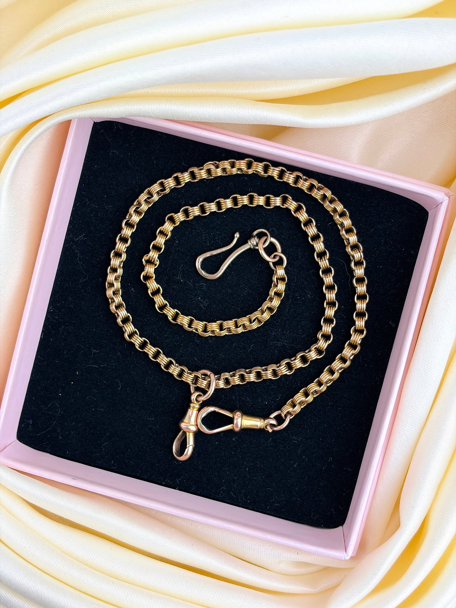 ANTIQUE 15CT GOLD UNIQUE LINK CHAIN NECKLACE WITH MOVING DOGCLIP, AND HOOK CLASP - 6