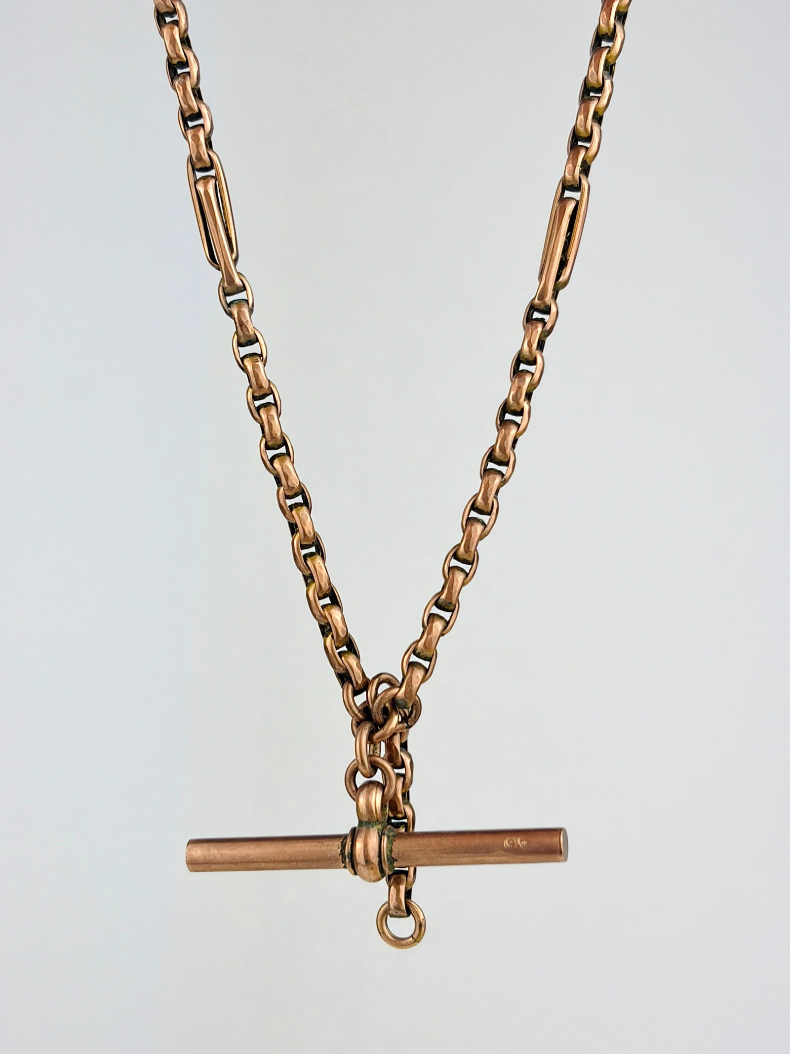 ANTIQUE 9CT GOLD DOUBLE ALBERT CHAIN WITH TBAR AND DOGCLIPS (1 of 8)