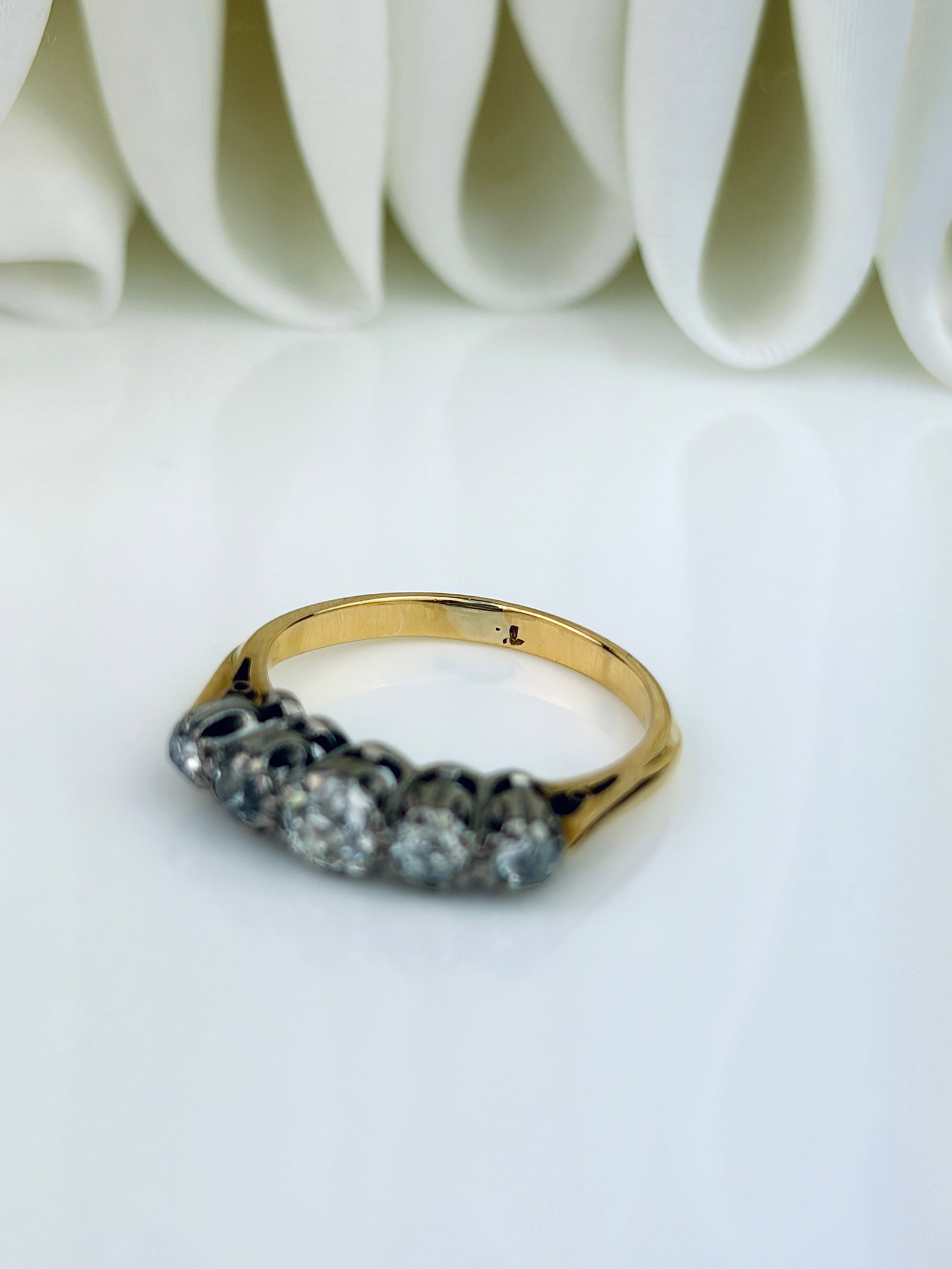 SMALL SIZE ANTIQUE DIAMOND 5 STONE RING IN GOLD - 5