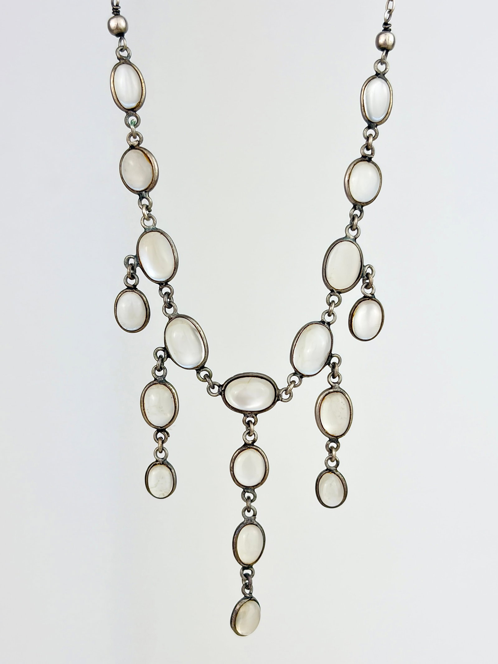 ANTIQUE SILVER MOONSTONE DROP FINGE NECKLACE (1 of 7)