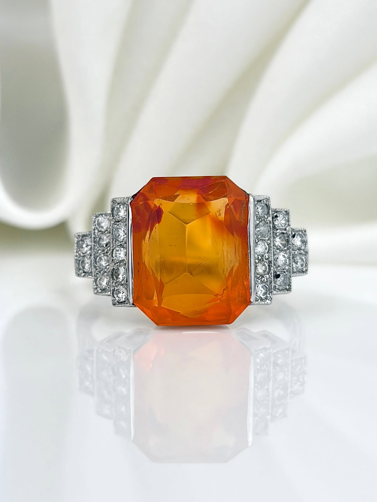 ART DECO ANTIQUE PLATINUM FIRE OPAL AND DIAMOND RING (1 of 9)