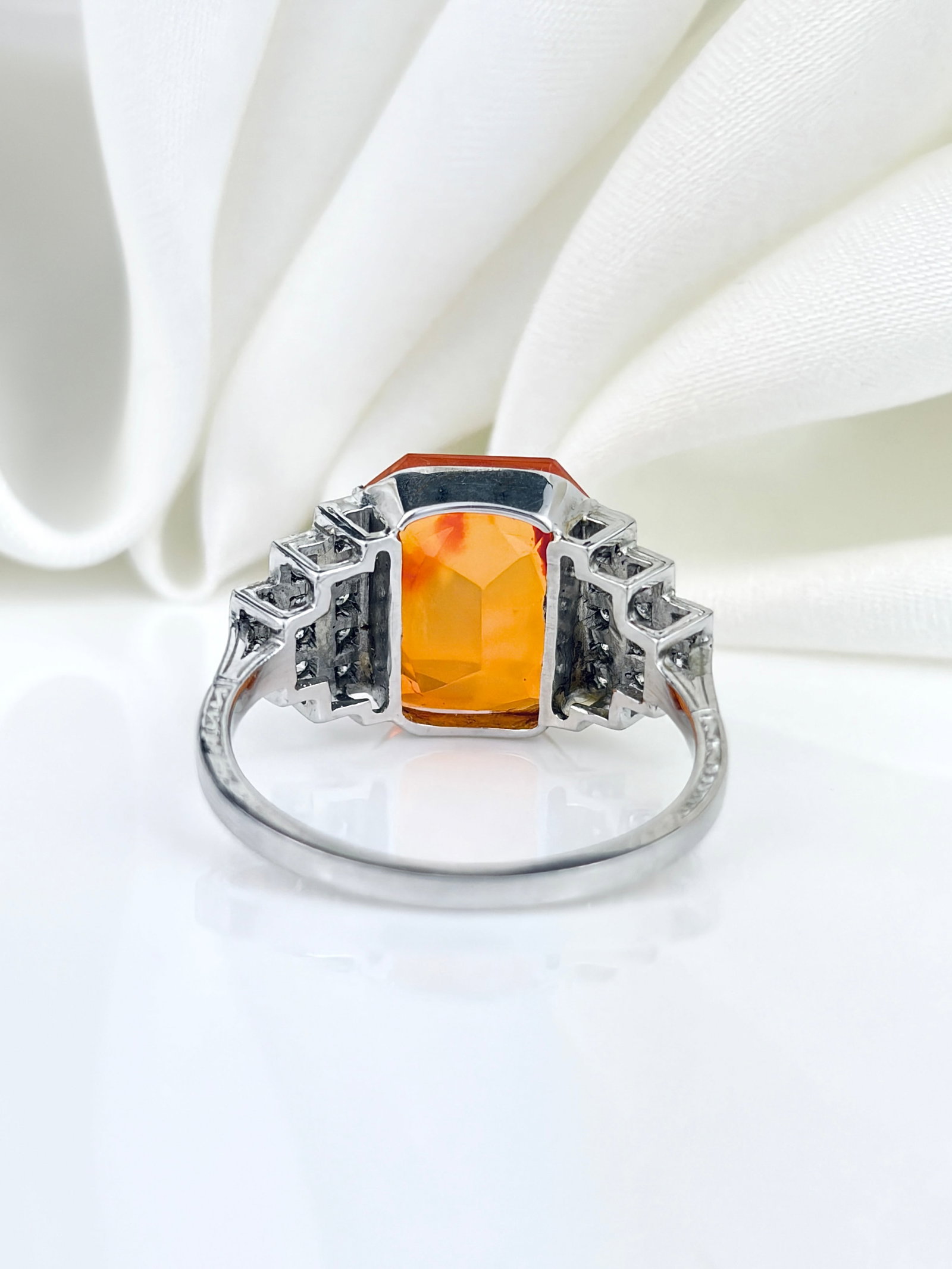 ART DECO ANTIQUE PLATINUM FIRE OPAL AND DIAMOND RING - 3