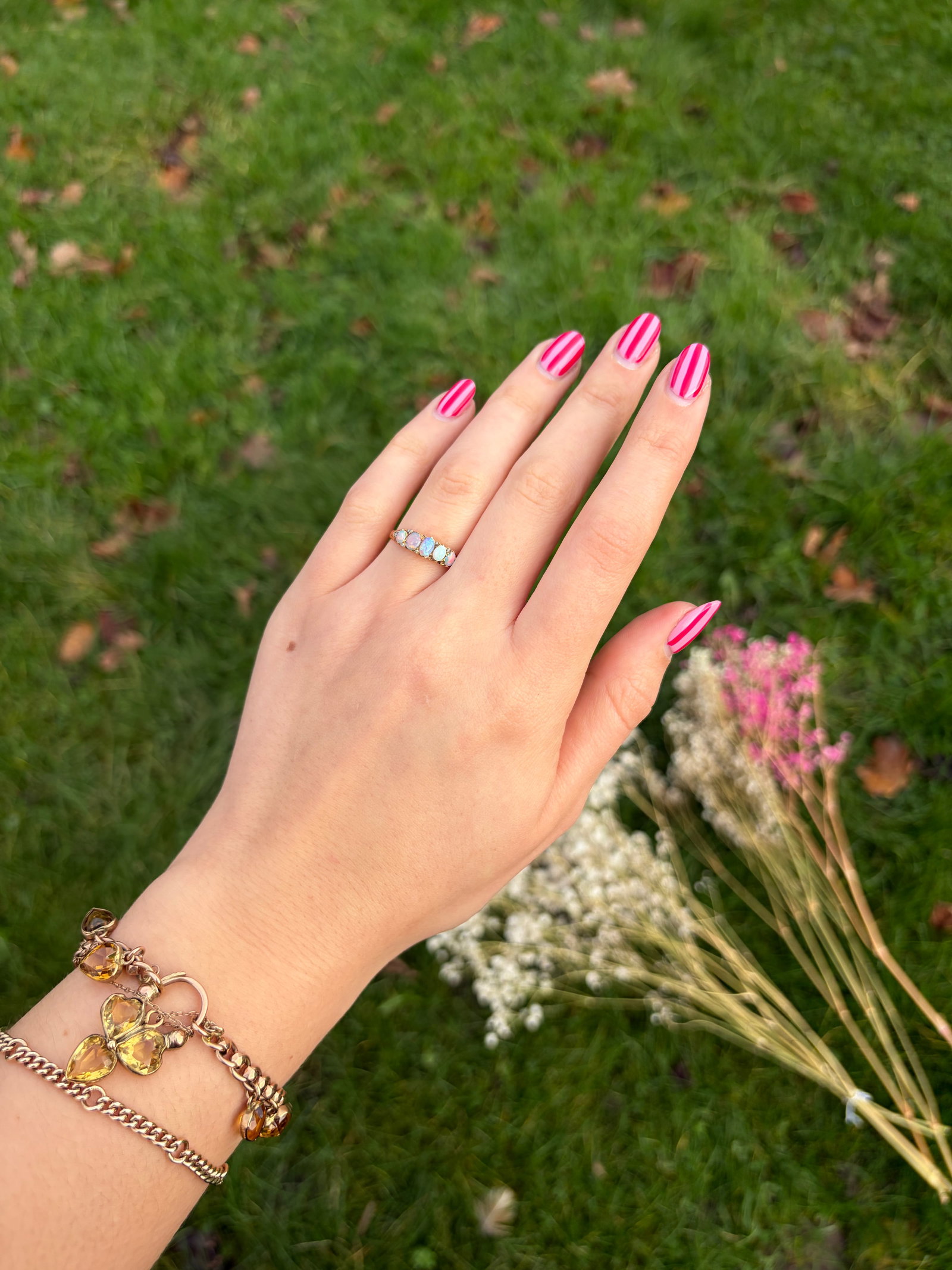vintage 9ct yellow gold opal five stone ring - 11