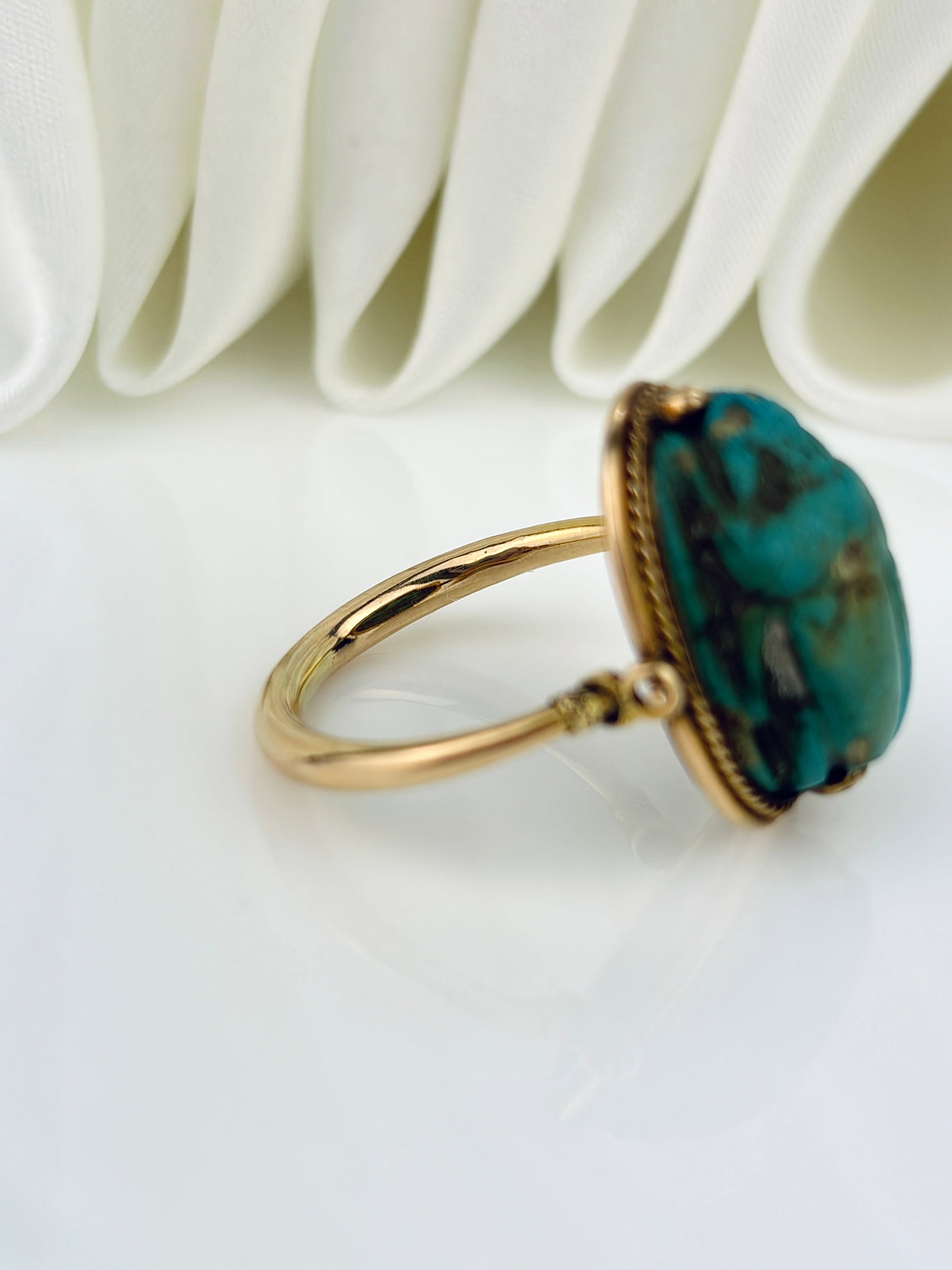 ANTIQUE 18CT YELLOW GOLD EGYPTIAN REVIVAL SWIVEL SCARAB RING - 4