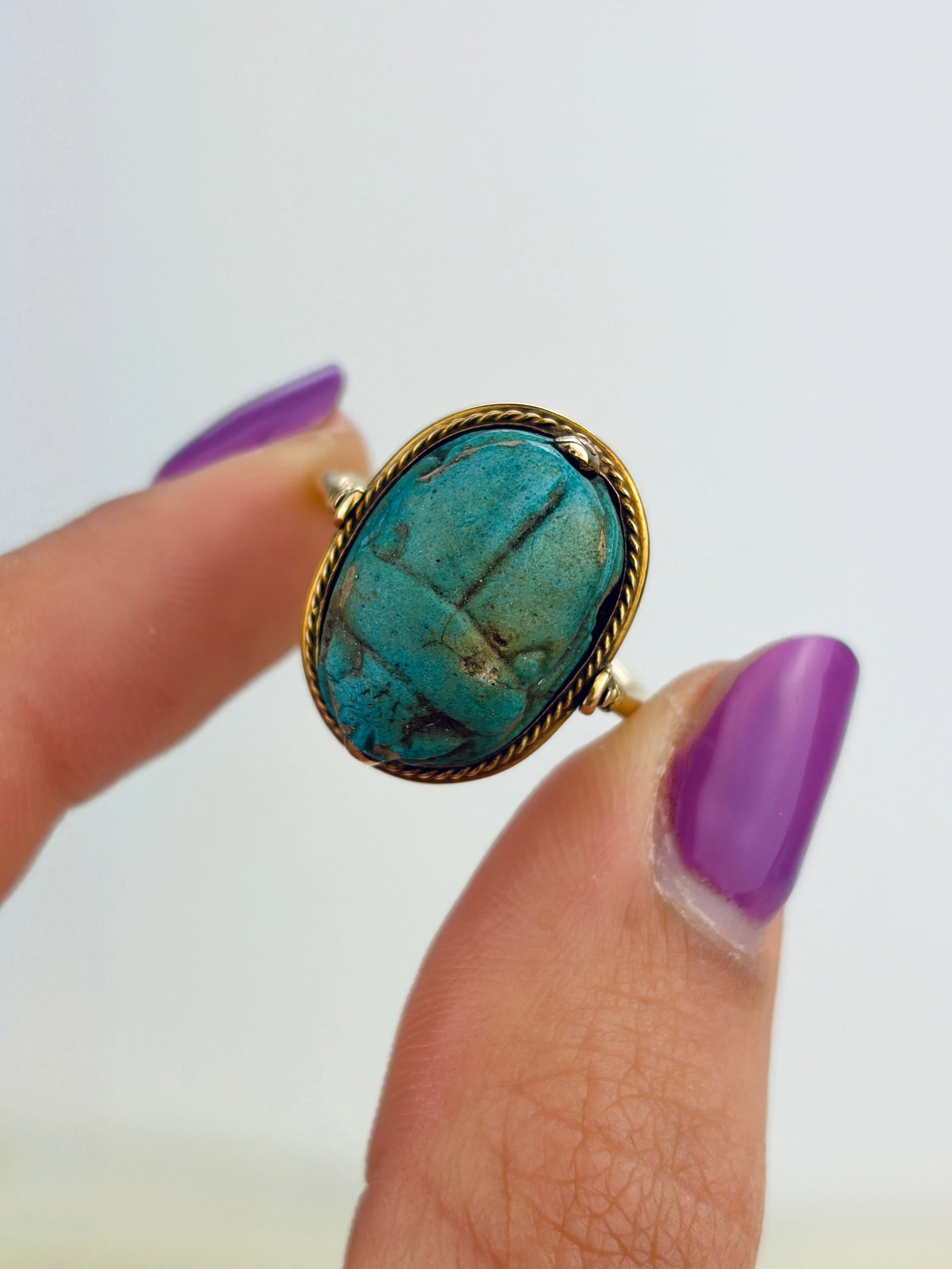 ANTIQUE 18CT YELLOW GOLD EGYPTIAN REVIVAL SWIVEL SCARAB RING - 5