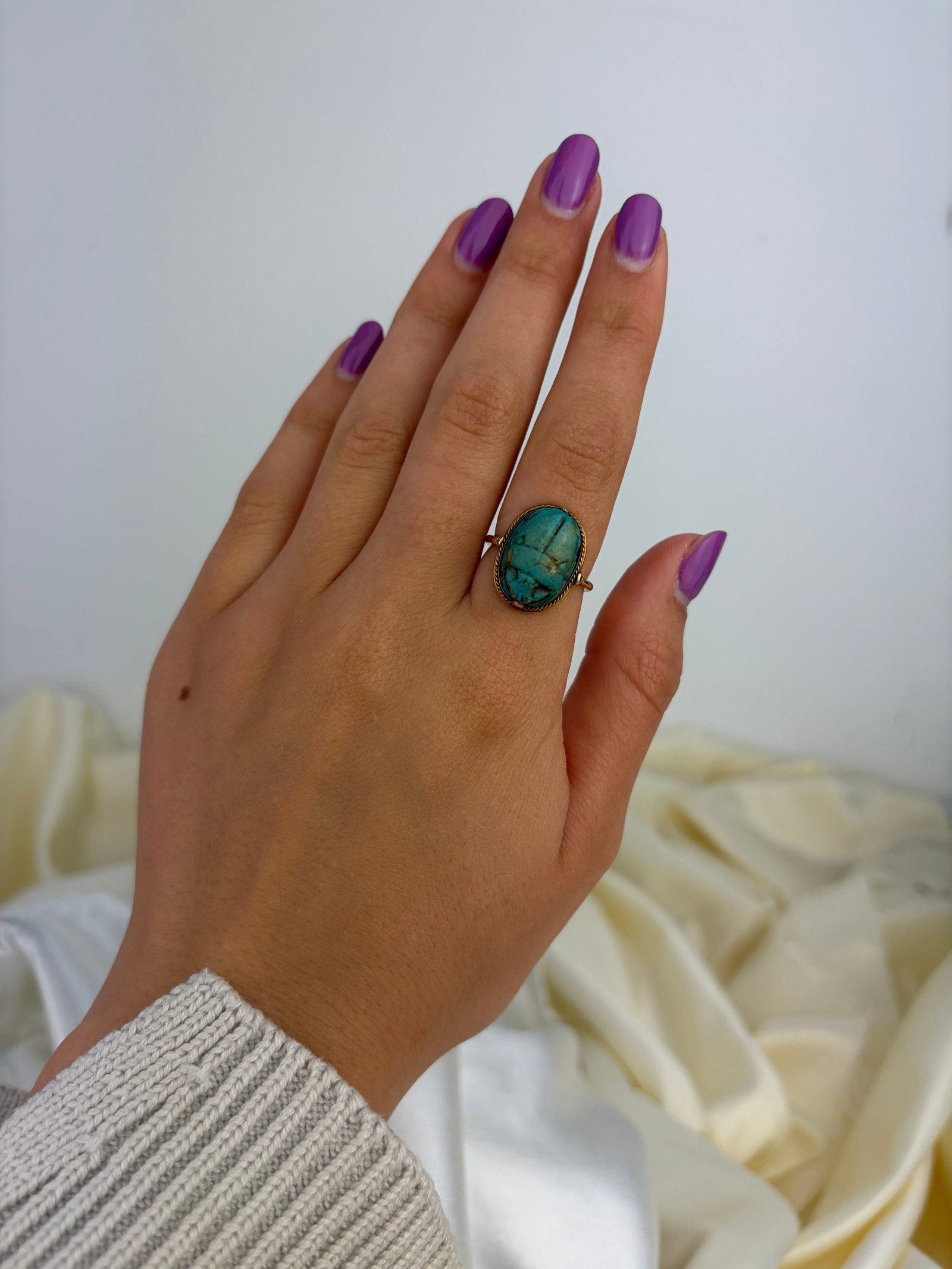 ANTIQUE 18CT YELLOW GOLD EGYPTIAN REVIVAL SWIVEL SCARAB RING - 8