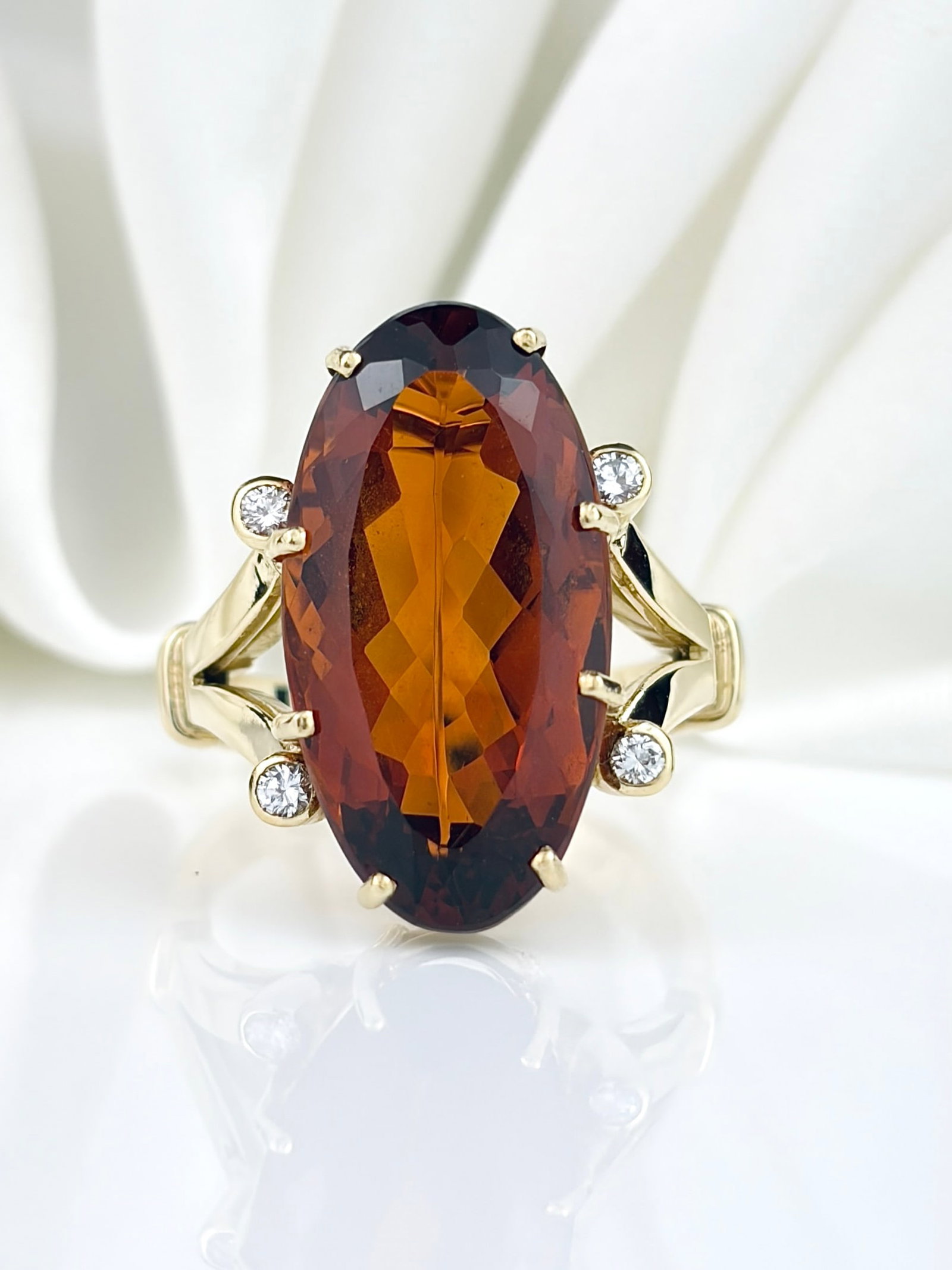 CHUNKY CITRINE AND DIAMOND COCKTAIL RING IN GOLD: CHUNKY CITRINE AND DIAMOND COCKTAIL RING IN GOLD Has amazing presence!