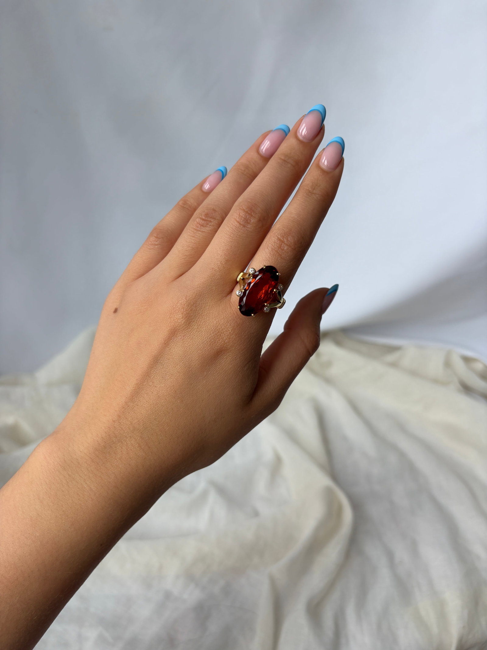 CHUNKY CITRINE AND DIAMOND COCKTAIL RING IN GOLD - 9