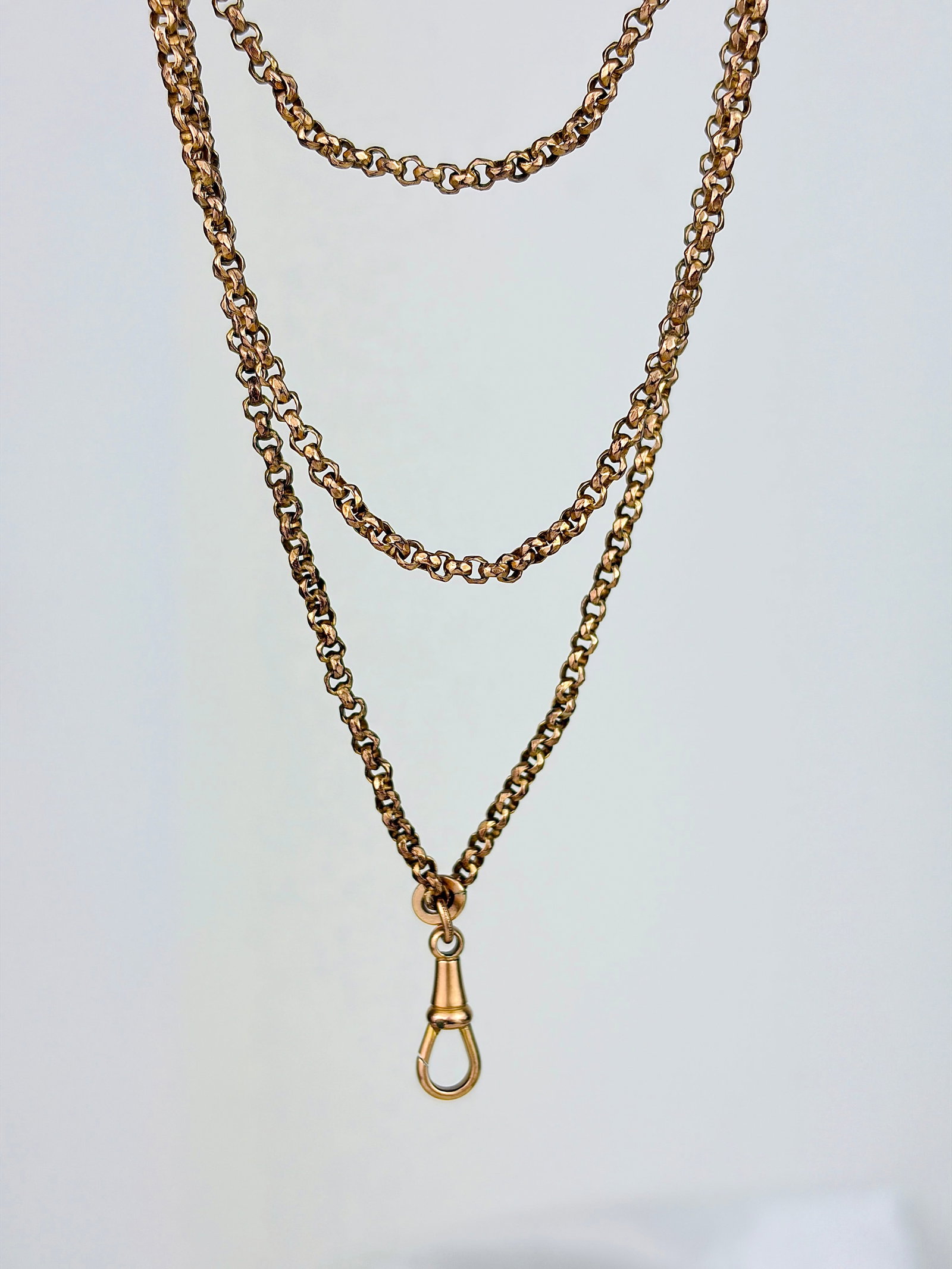 ANTIQUE EXTRA LONG 18CT ROLLED GOLD LONGGUARD CHAIN WITH DOGCLIP (1 of 6)