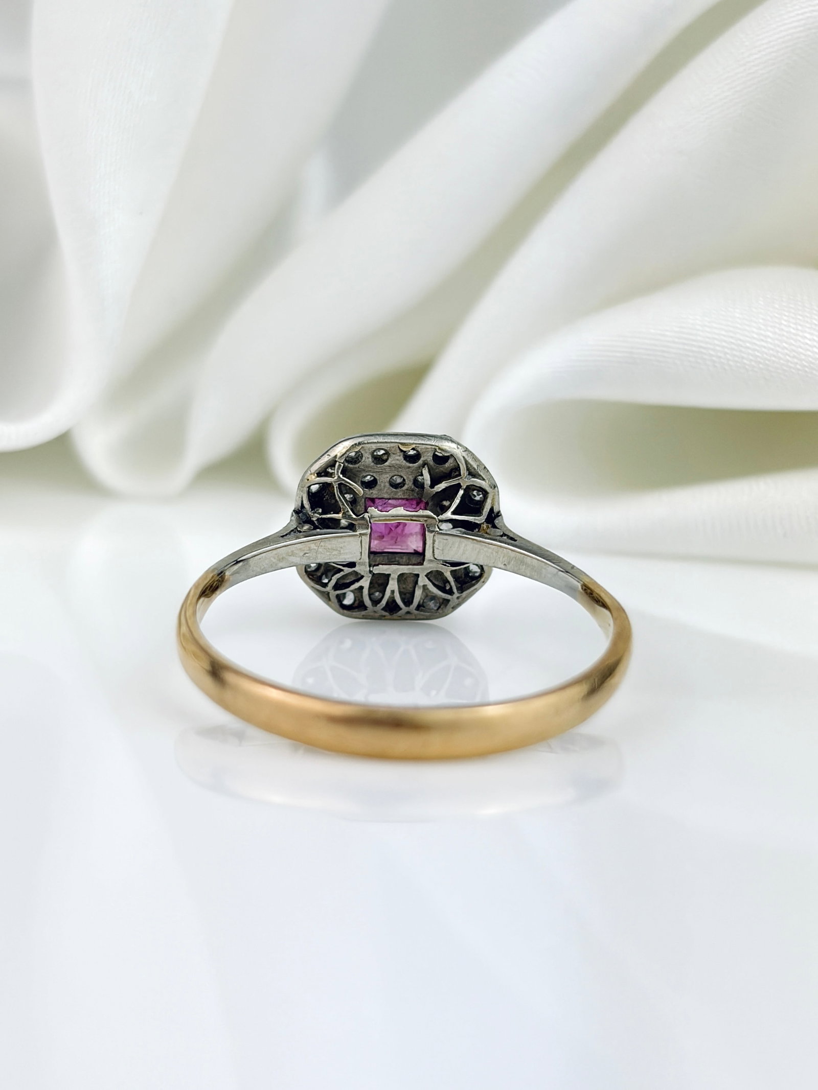 ANTIQUE 18CT GOLD RUBY AND DIAMOND TARGET RING AF - 3