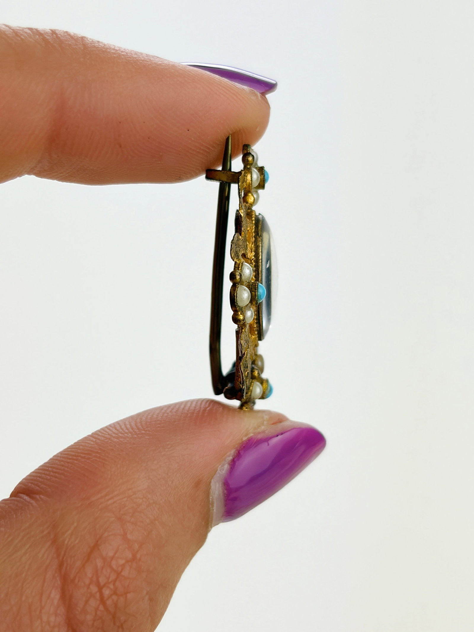 ANTIQUE TURQUOISE AND PEARL POOL OF LIGHT BROOCH - 2