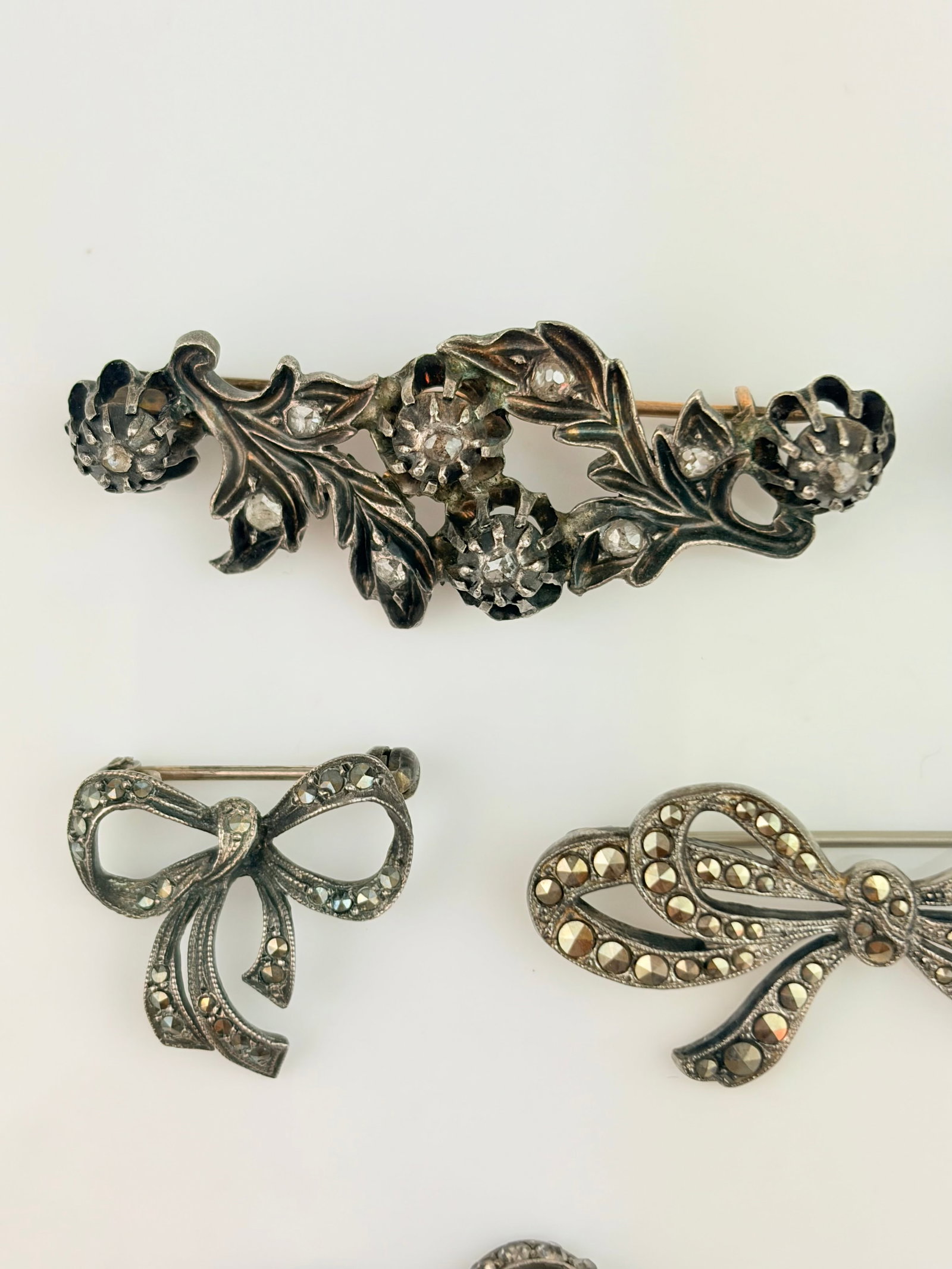 Mixed Lot - Antique Rose Cut Diamond Brooch, Marcasite Brooch etc - 3
