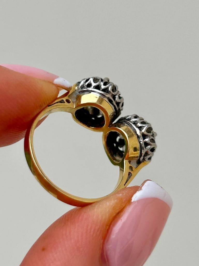 Wonderful Sapphire and Diamond Double Cluster Ring in Yellow Gold - 4
