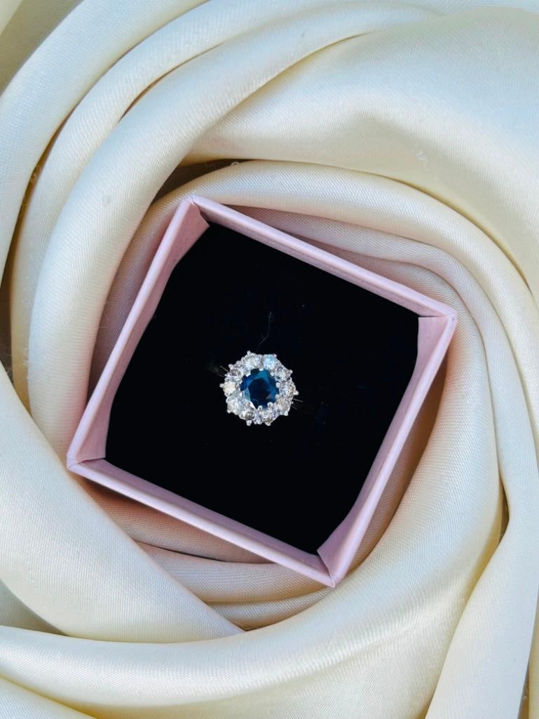 Art Deco Sapphire and Diamond 18 Carat and Platinum Cluster Ring - 9
