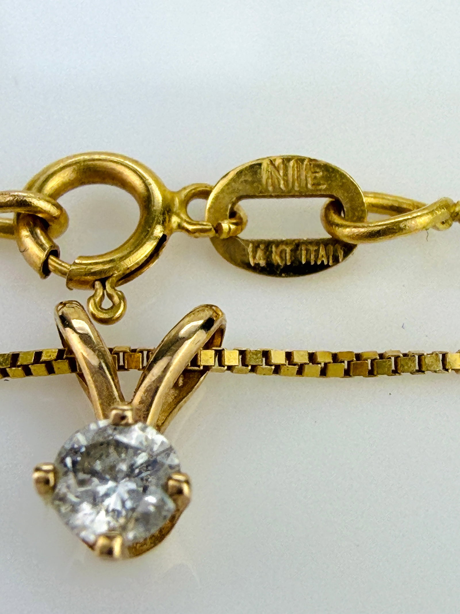 SWEETEST 14CT YELLOW GOLD DIAMOND CHARM ON BOX LINK CHAIN - 4