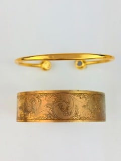 2x Yellow Metal Bangles - 2