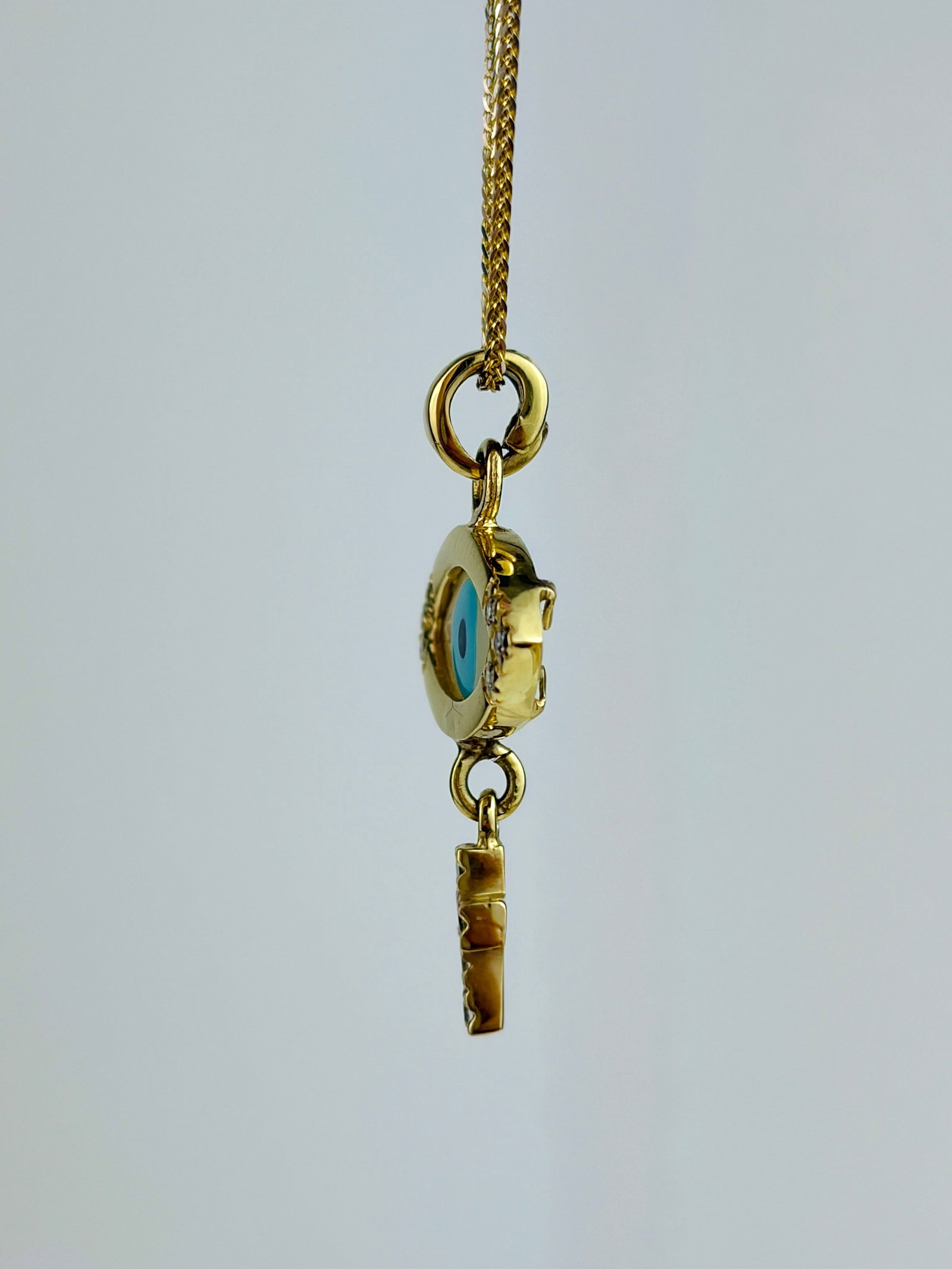 14ct Yellow Gold All Seeing Eye Diamond Cross Pendant on Chain - 4