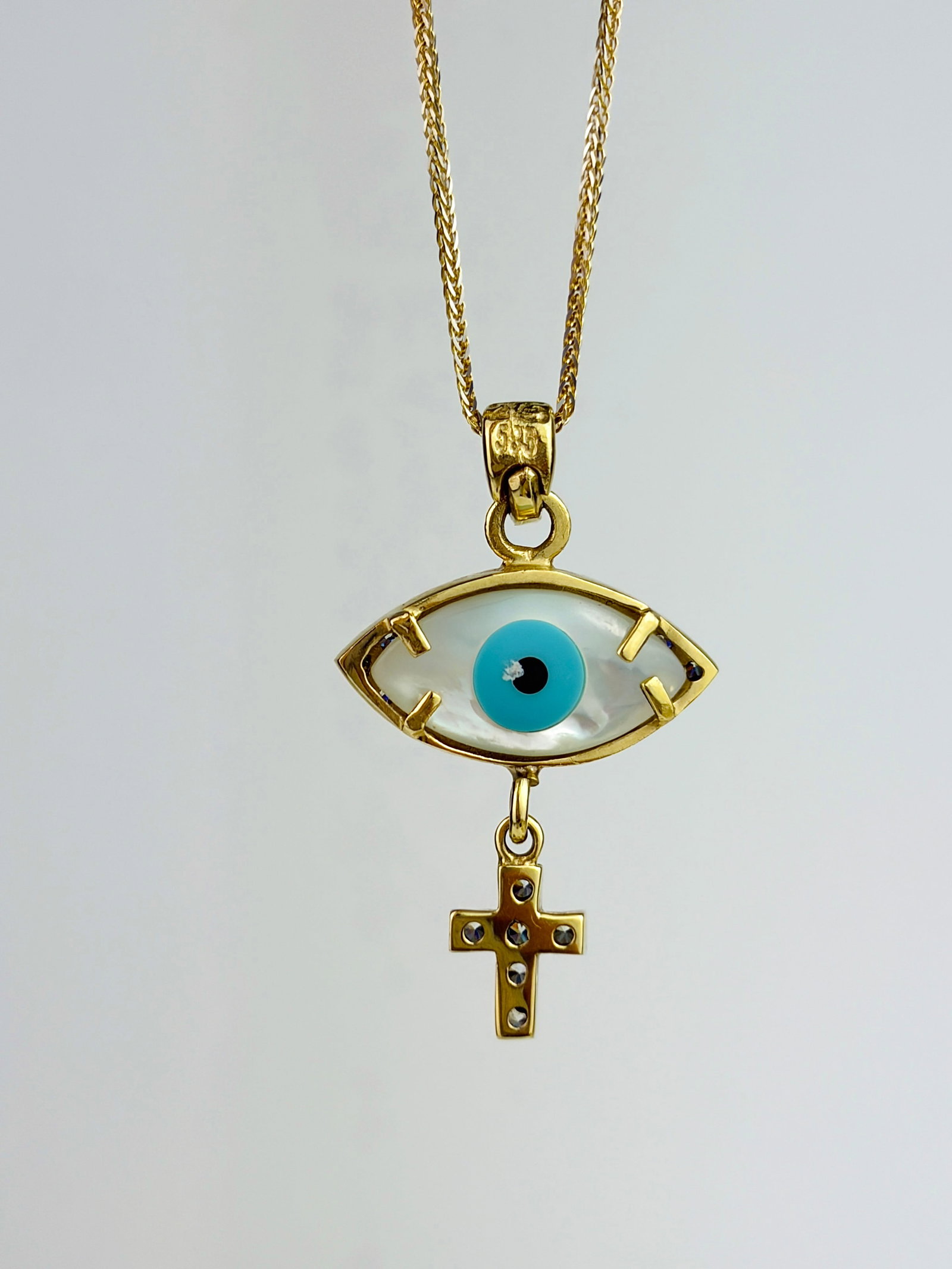 14ct Yellow Gold All Seeing Eye Diamond Cross Pendant on Chain - 5