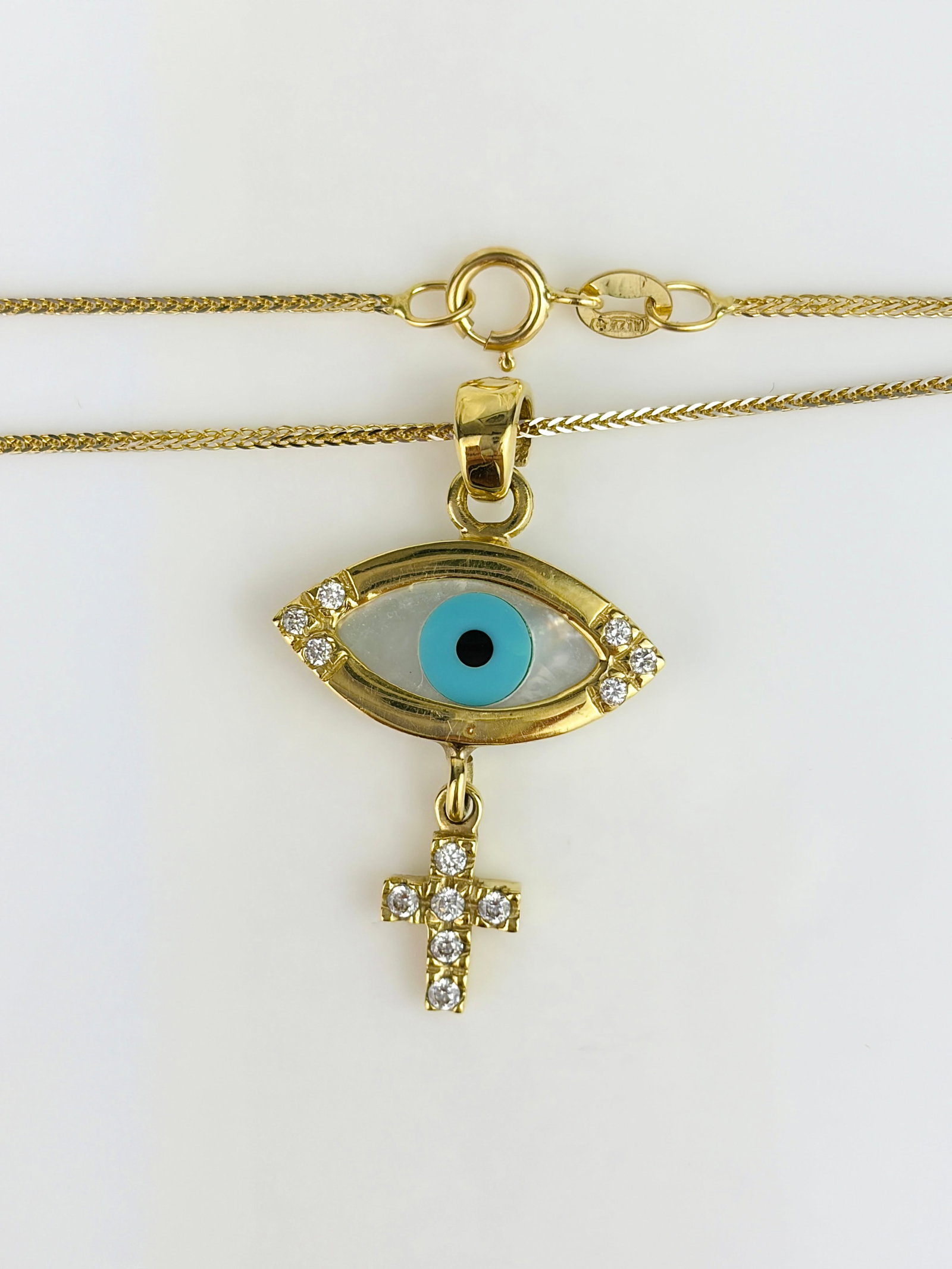 14ct Yellow Gold All Seeing Eye Diamond Cross Pendant on Chain - 6