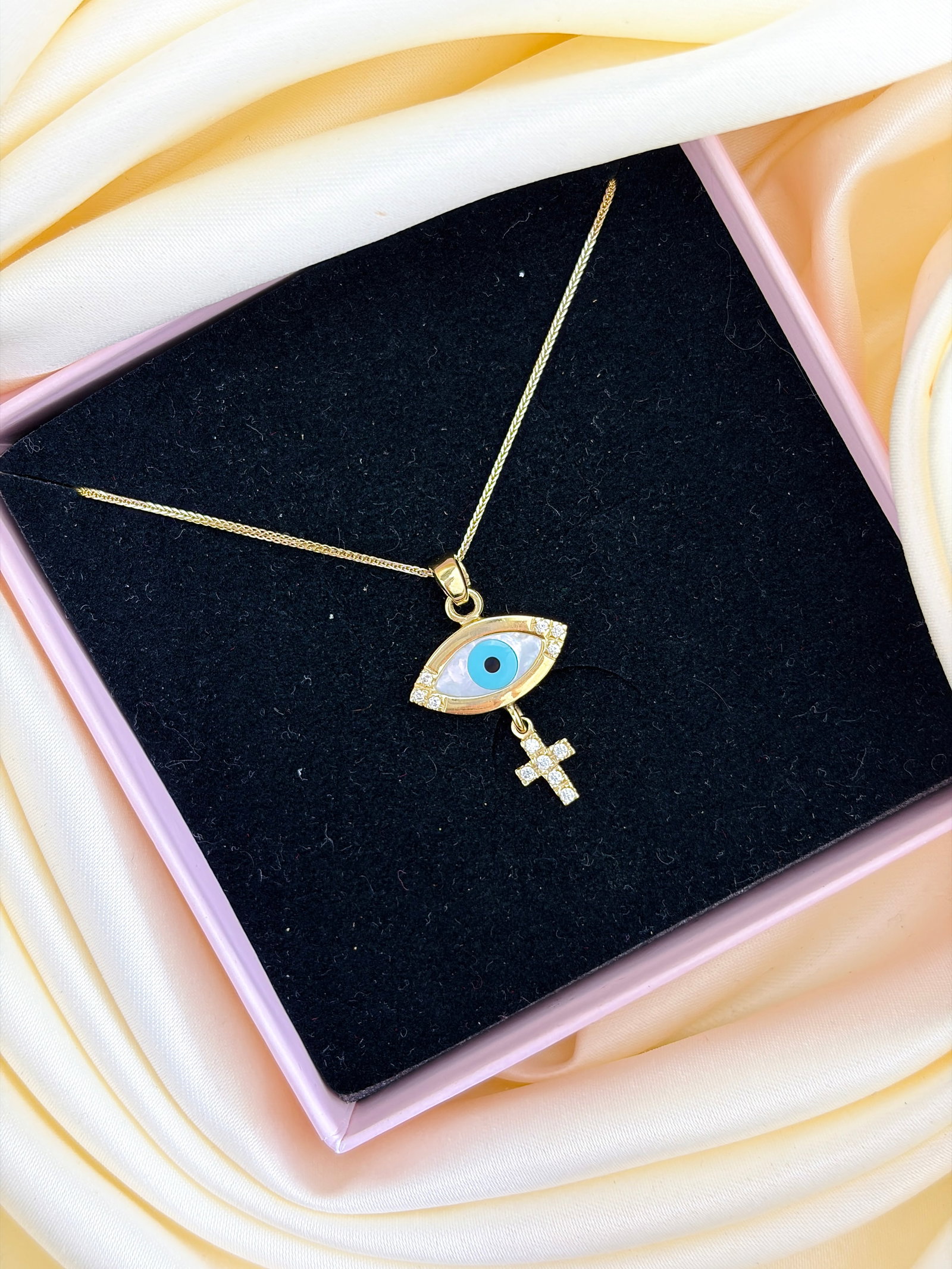 14ct Yellow Gold All Seeing Eye Diamond Cross Pendant on Chain - 8