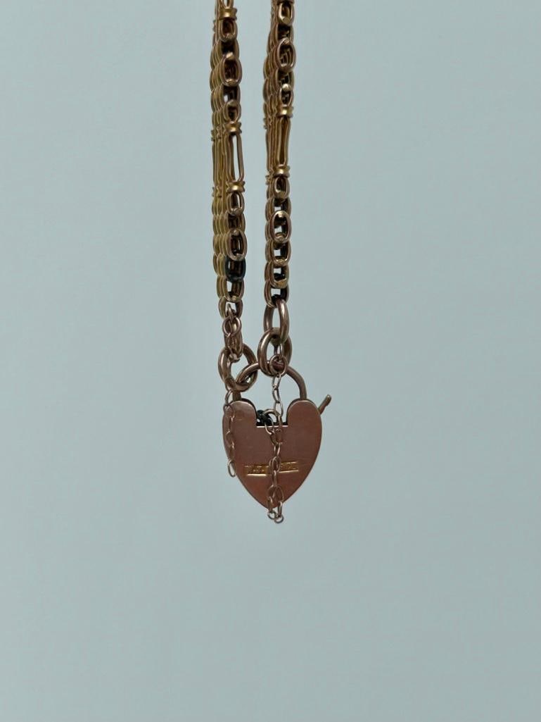 Wonderful 9ct Yellow Gold Gate Bracelet with Heart Padlock - 3