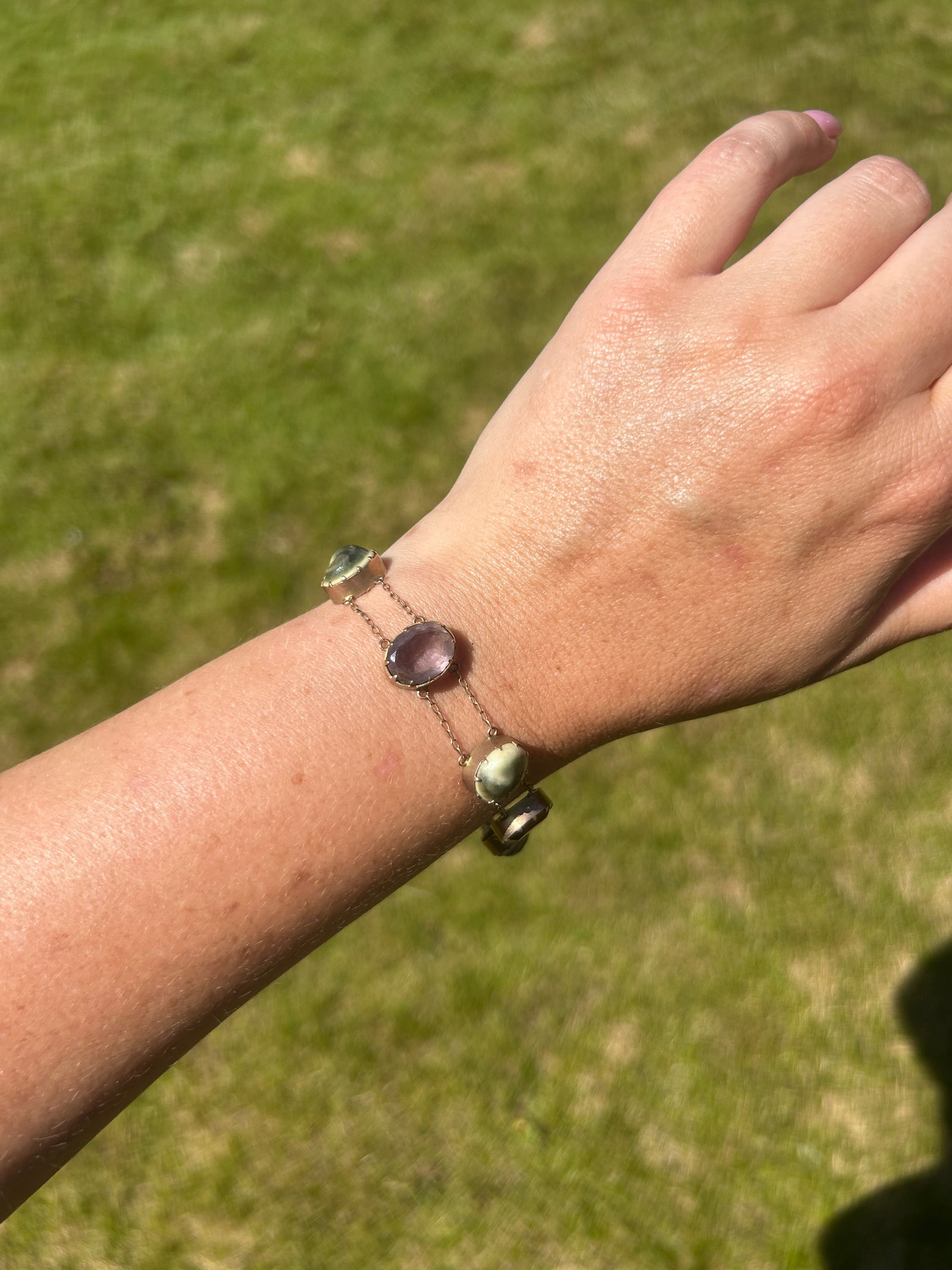 Antique chunky gold gemset bracelet - 3