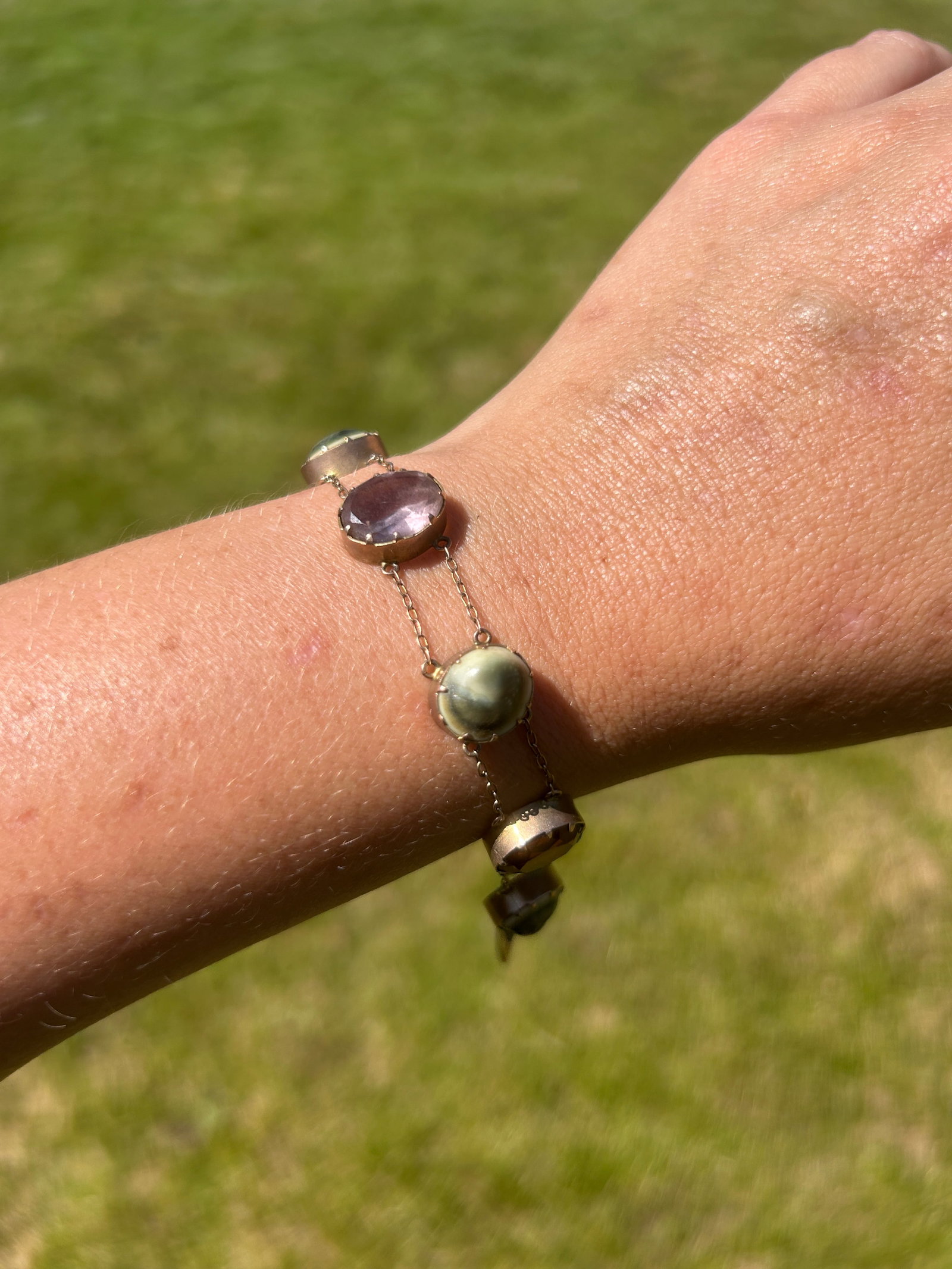 Antique chunky gold gemset bracelet - 4