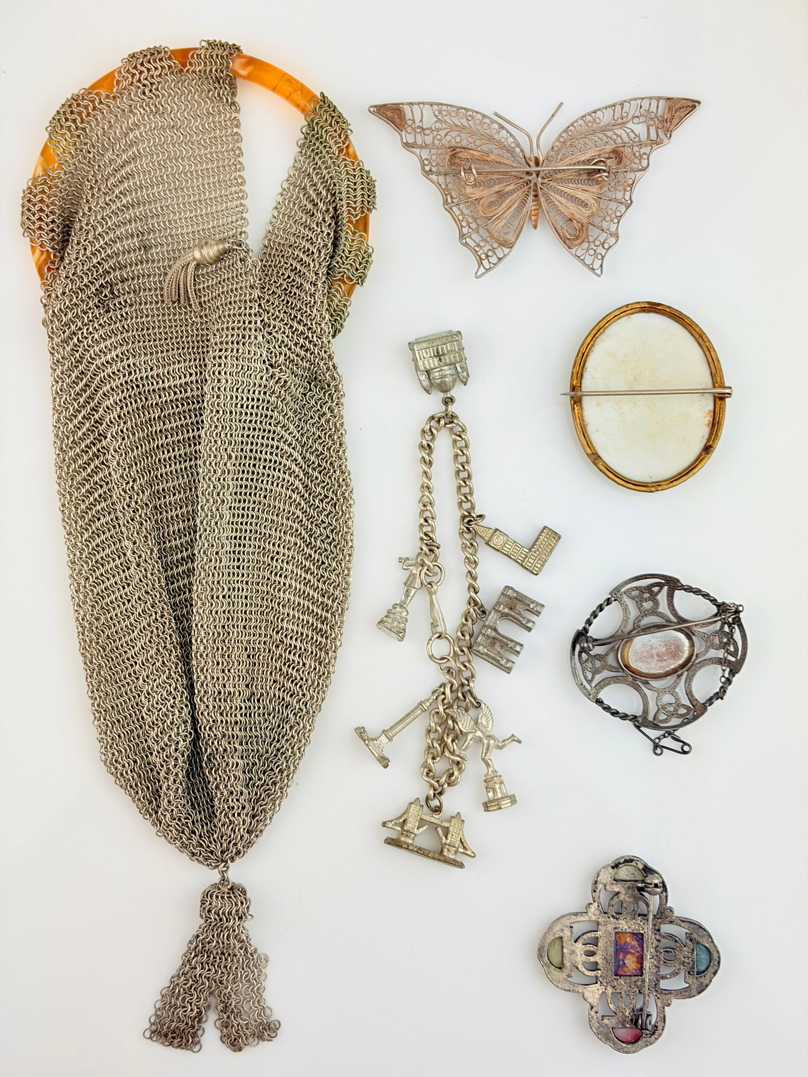 Mixed Lot - Silver Butterfly, Mesh Bag etc - 8