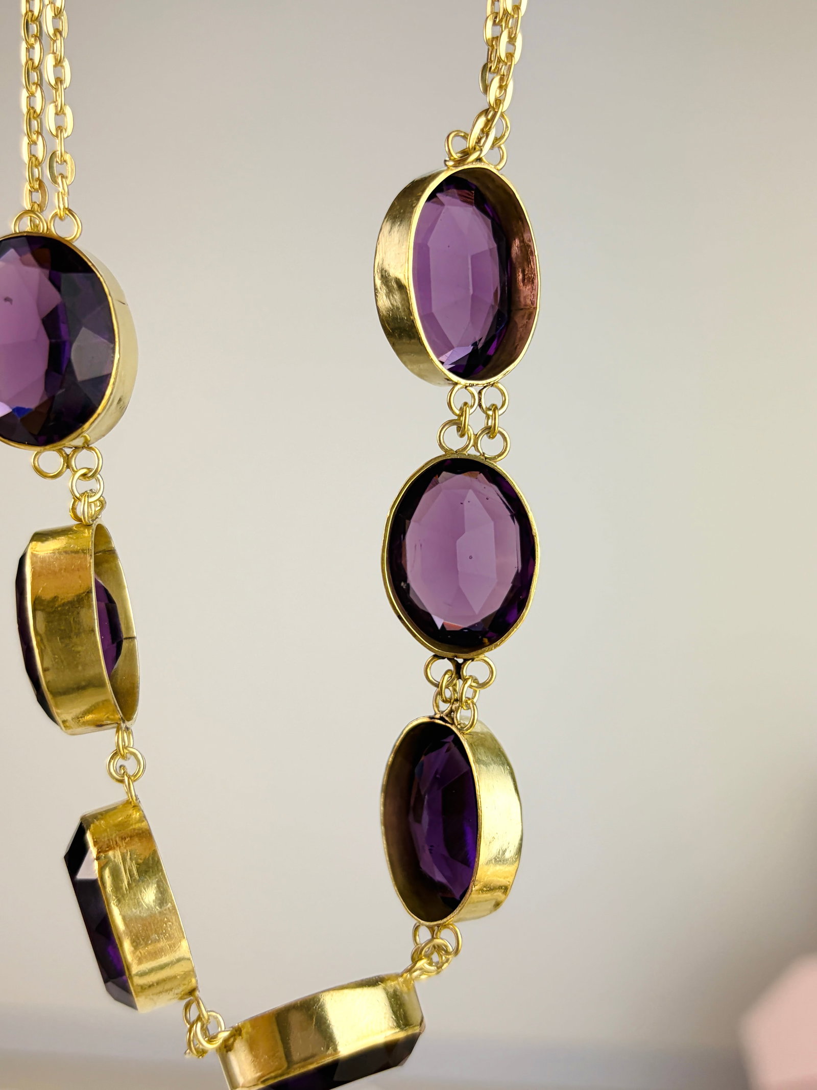 Chunky Antique Purple Paste Necklace in Silver Gilt - 5