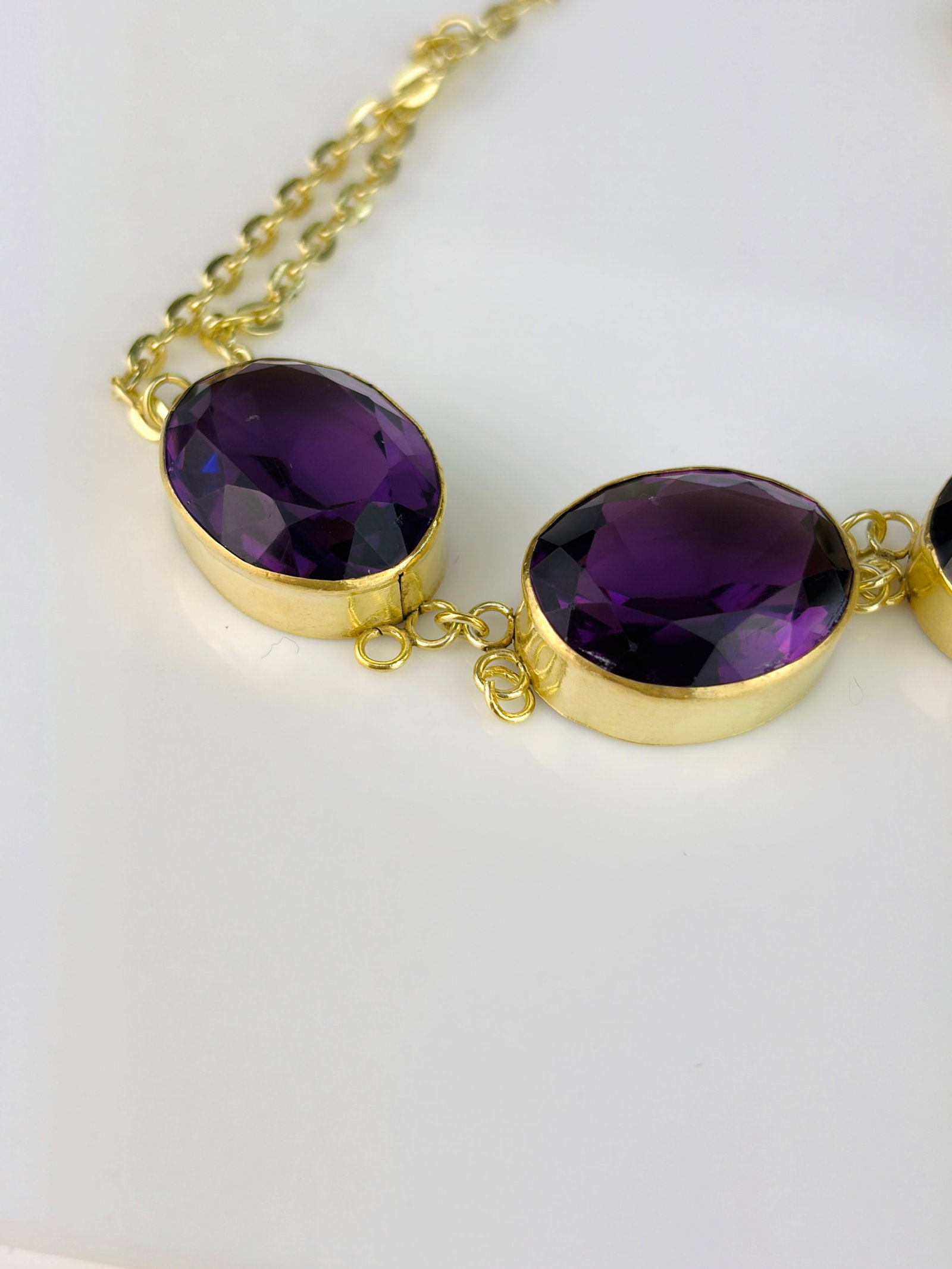 Chunky Antique Purple Paste Necklace in Silver Gilt - 8