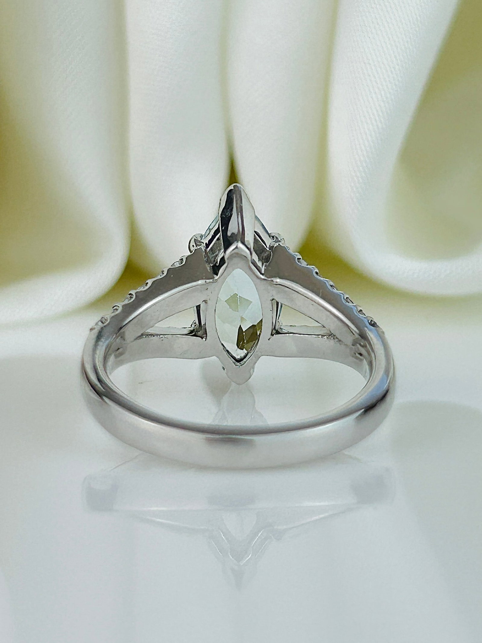 Platinum Marquise Aquamarine and Diamond Shoulder Ring - 3