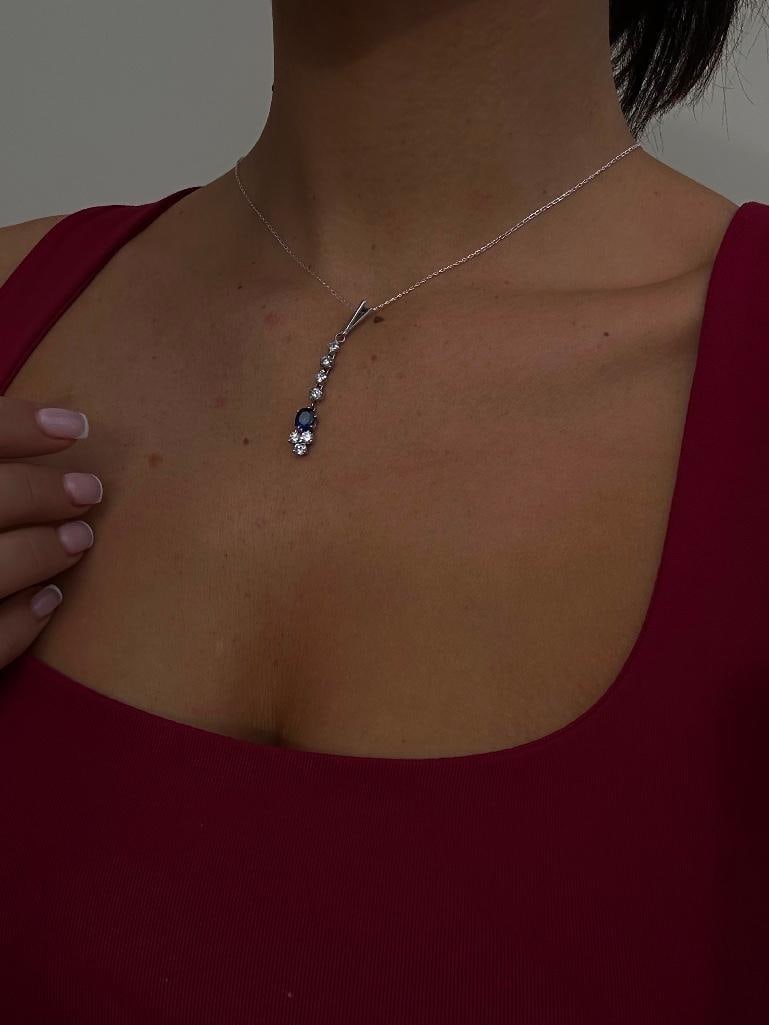 White Gold Diamond and Sapphire Drop Pendant - 2