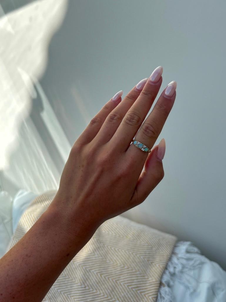 Antique 18ct Yellow Gold Opal and Diamond Ring - 7