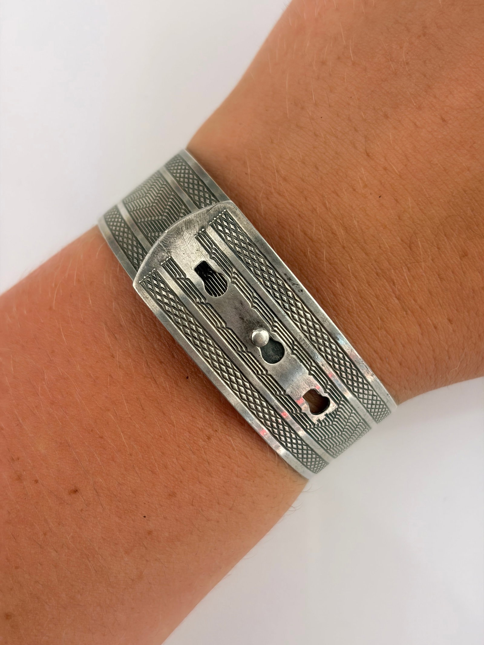 Antique Silver Bangle - Adjustable Size - 4