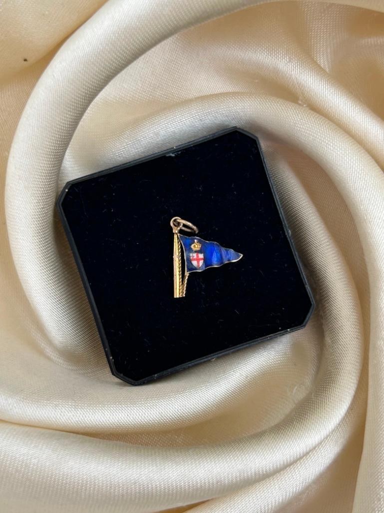 Sweet Antique Gold Blue Enamel Flag Charm / Pendant - 2