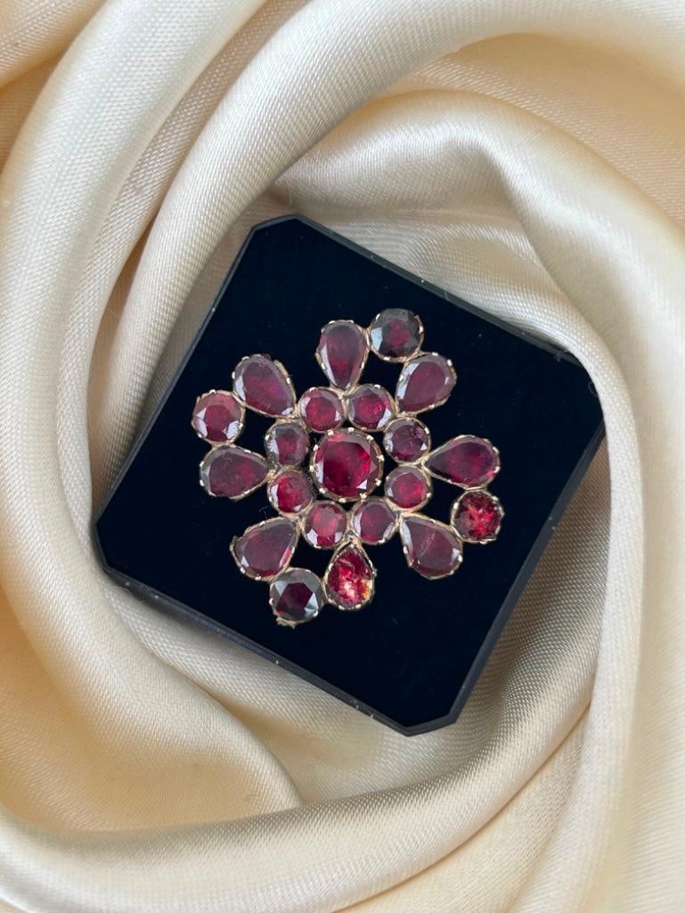 Georgian Era Foiled Back Flat Cut Garnet Gold Component AF see pics - 3