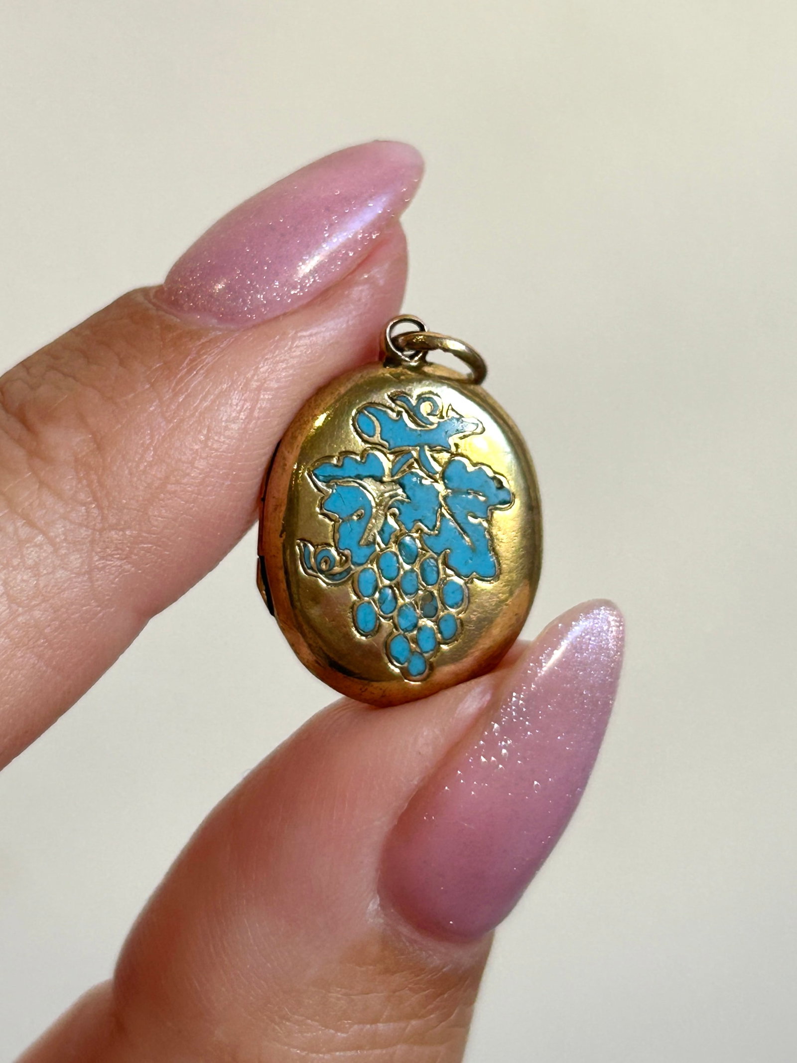 Sweet Antique 9ct gold blue enamel locket pendant - 6