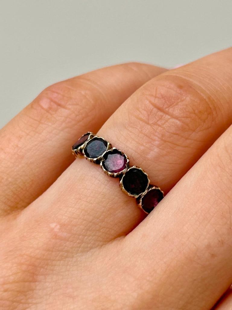Georgian Era Flat Cut Garnet Full Hoop / Eternity Band Ring in Gold - 2