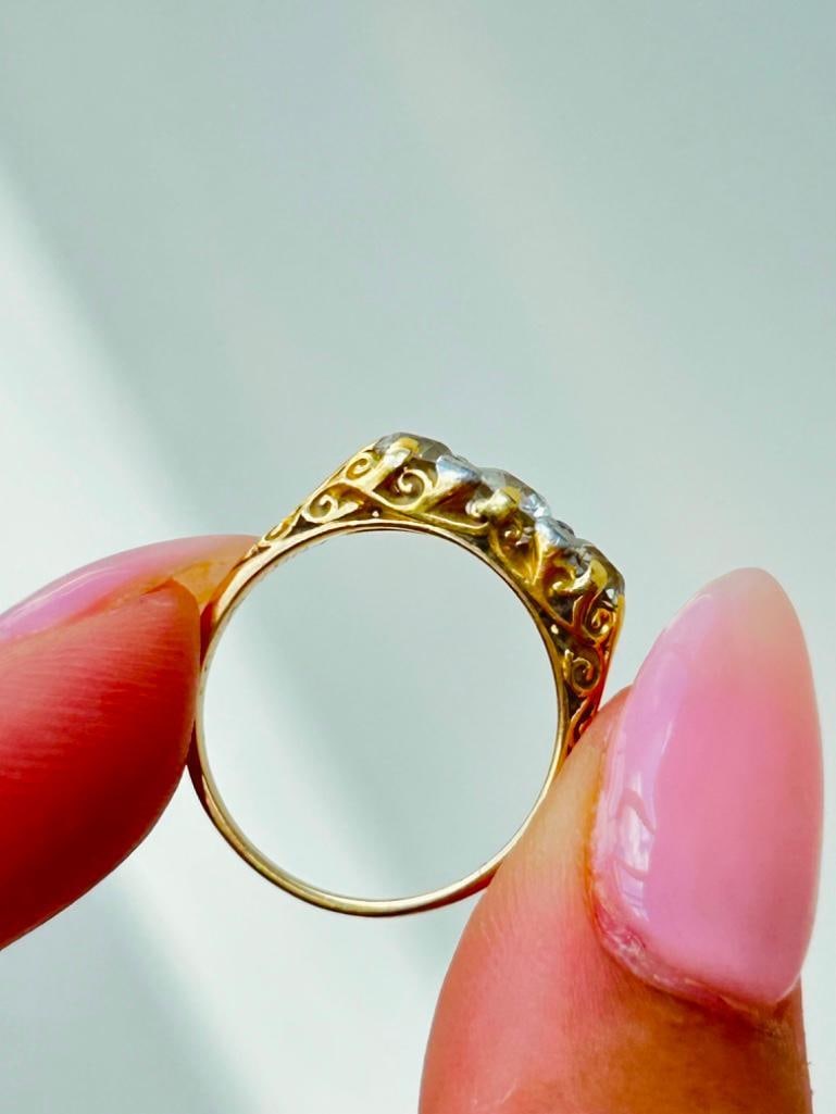 Antique 18ct Yellow Gold Diamond 3 Stone Ring - 1.40cts Total - 3